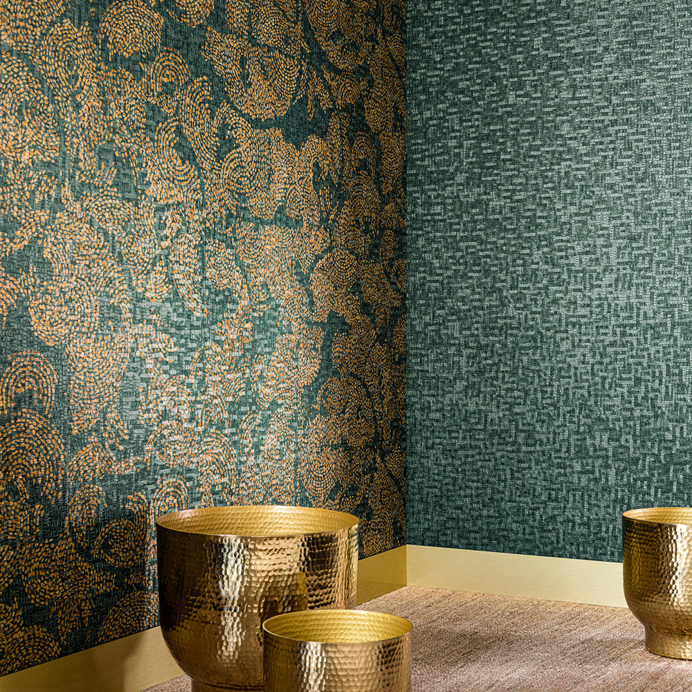 Structural wallpaper with mosaic in VENETIE - NOIR/DORE black and gold