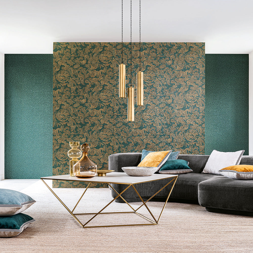 Structural wallpaper with mosaic in VENETIE - NOIR/DORE black and gold