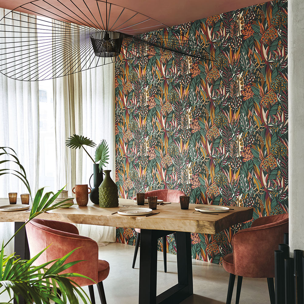 Tapete mit Pflanzenmotiv DESIRADE - BLANC/KAKI khaki mit Weiß