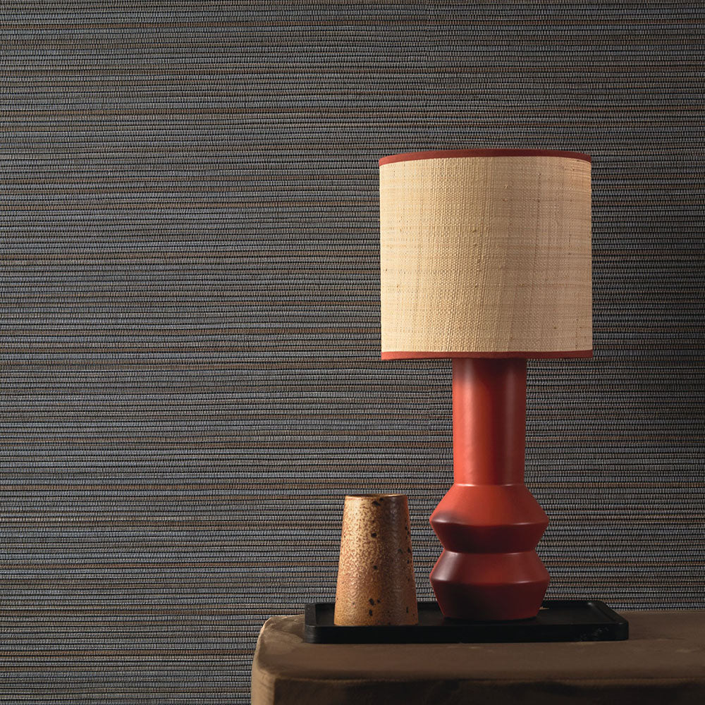 Structural wallpaper imitating plant canvas PANDAN - EBONY dark brown