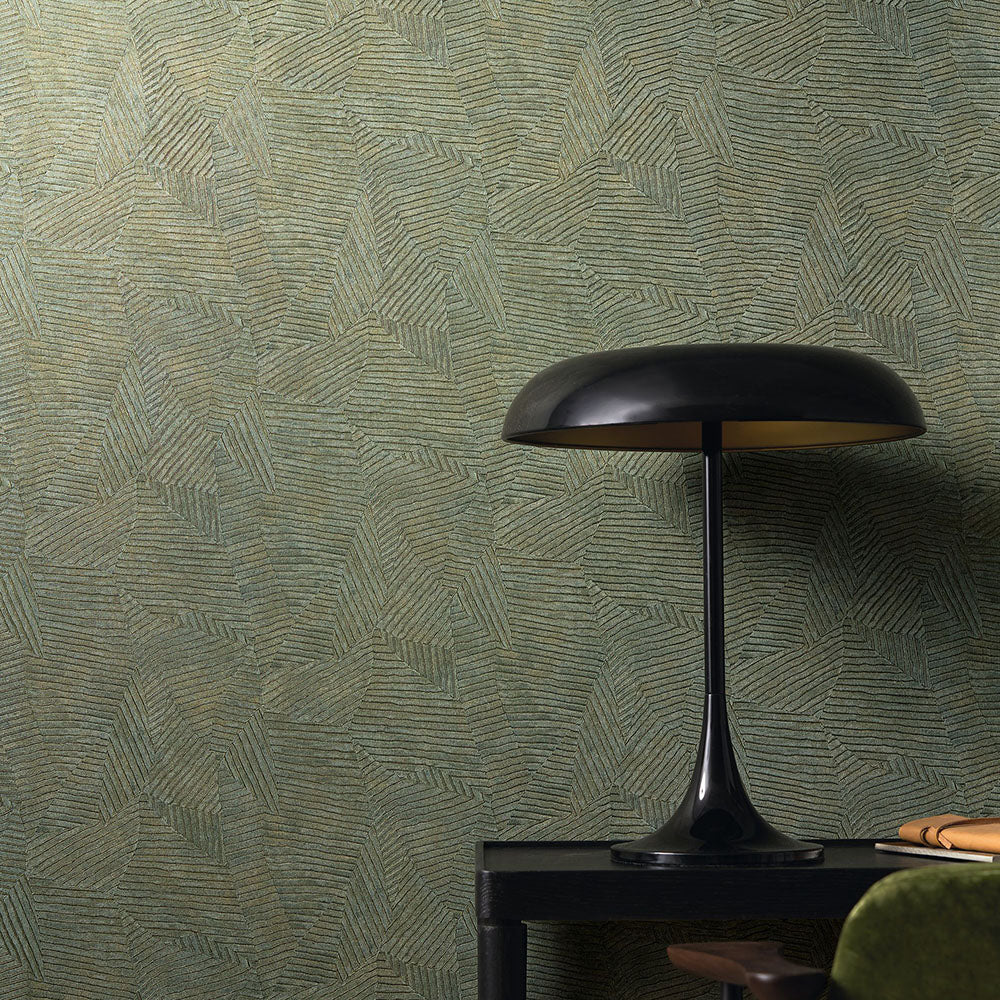 Structural wallpaper imitating bamboo leaves SOROA - ACIER beige