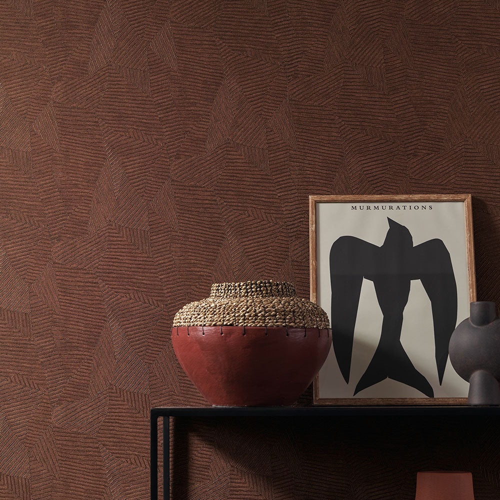 Structural wallpaper imitating bamboo leaves SOROA - ACIER beige