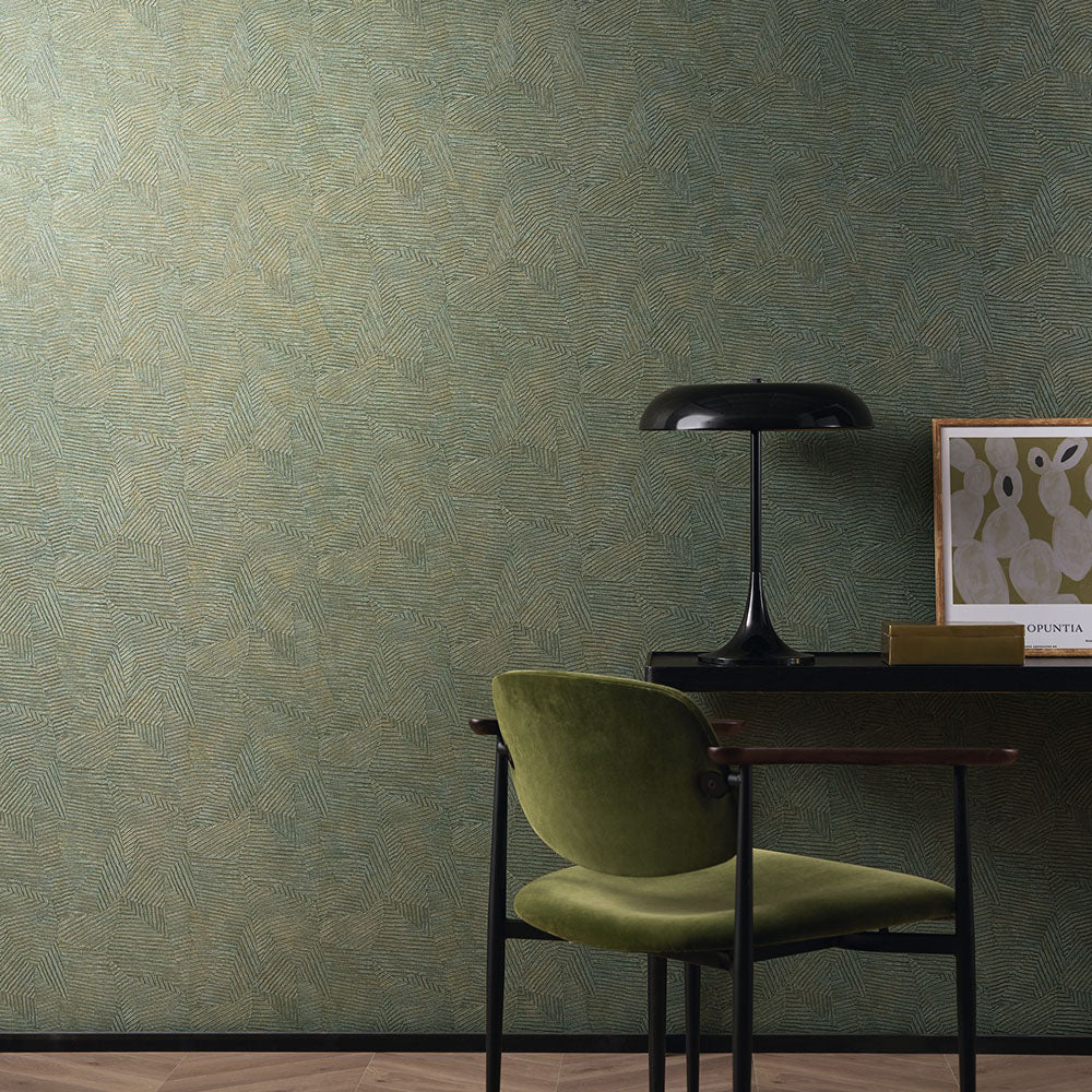Structural wallpaper imitating bamboo leaves SOROA - ACIER beige