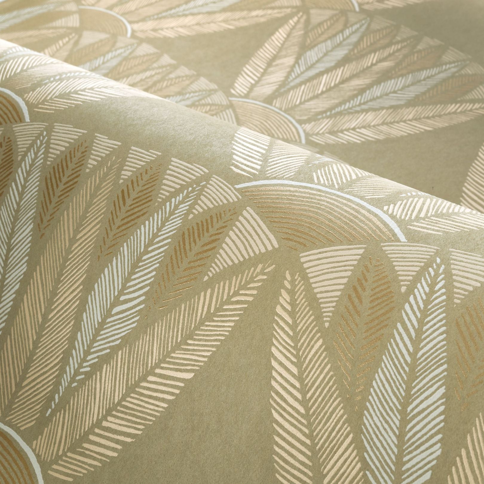 Tapete mit Pflanzenmotiv von Lotusblumen CASTALIA - VERT CENDRE/DORE beige mit Gold