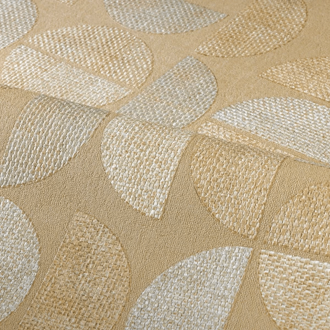 Textured wallpaper imitating raffia with a geometric pattern DUALIS - TRAVERTINE beige