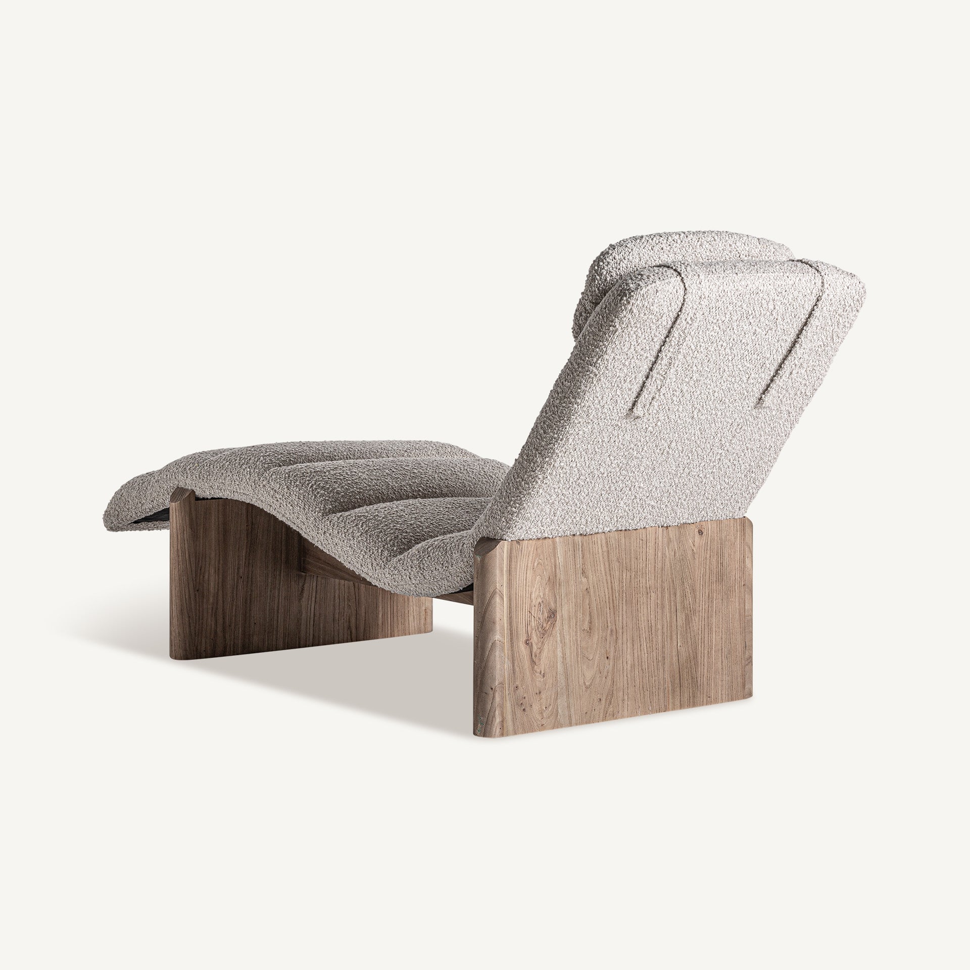 Beige JACQUARD Chaise Longue with Wooden Base