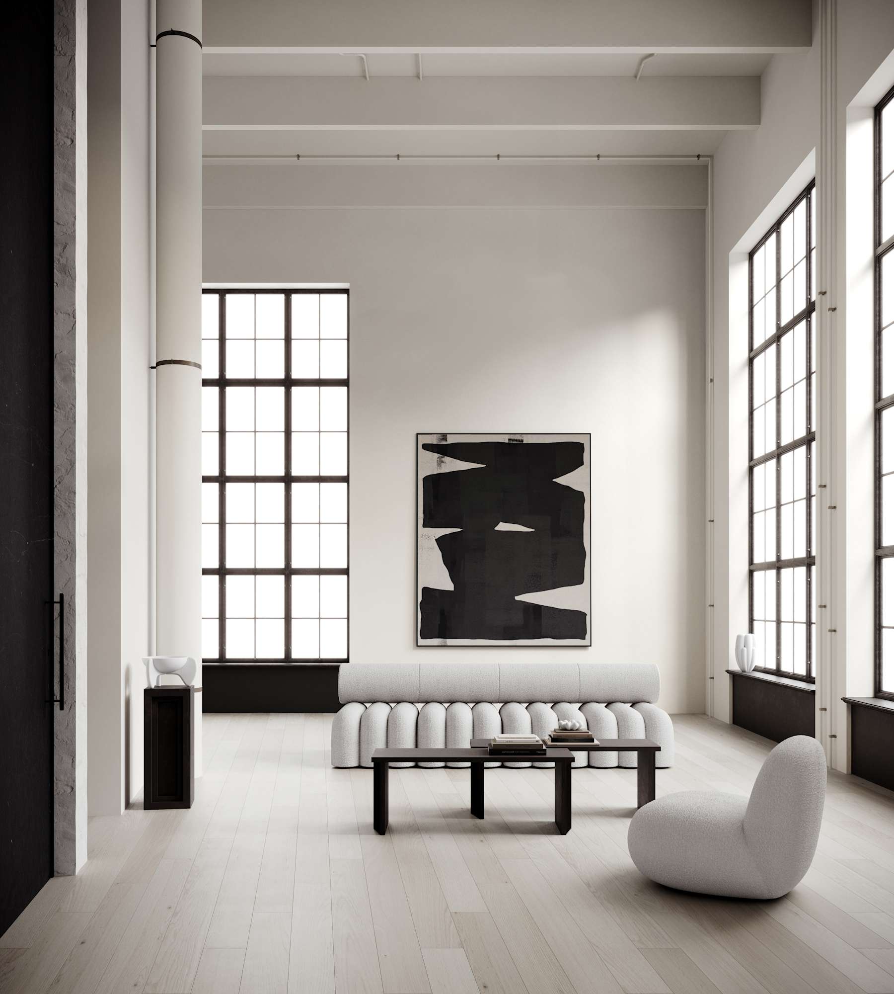 TOE FLAT armloser Sessel Bouclé weiß