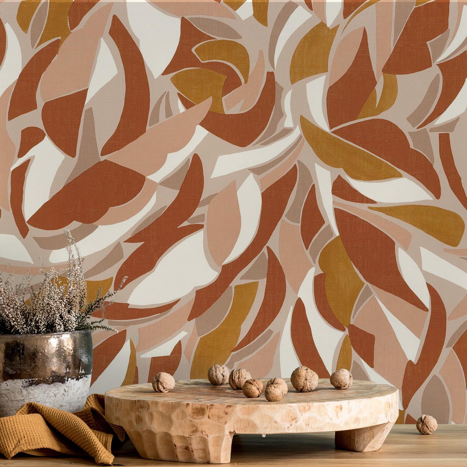 Tapeta stukturalna z abstrakcyjnym wzorem COLLAGE - TERRACOTTA terakota – styl nowoczesny