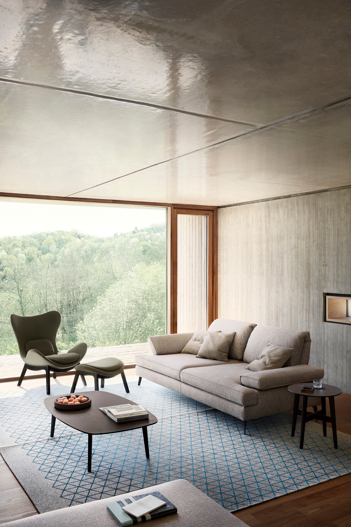 Upholstered LAZY Footrest with Dark Wooden Base