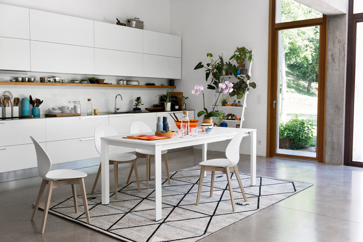 Stuhl BASIL mit weißem Sitz und weißem Holzgestell