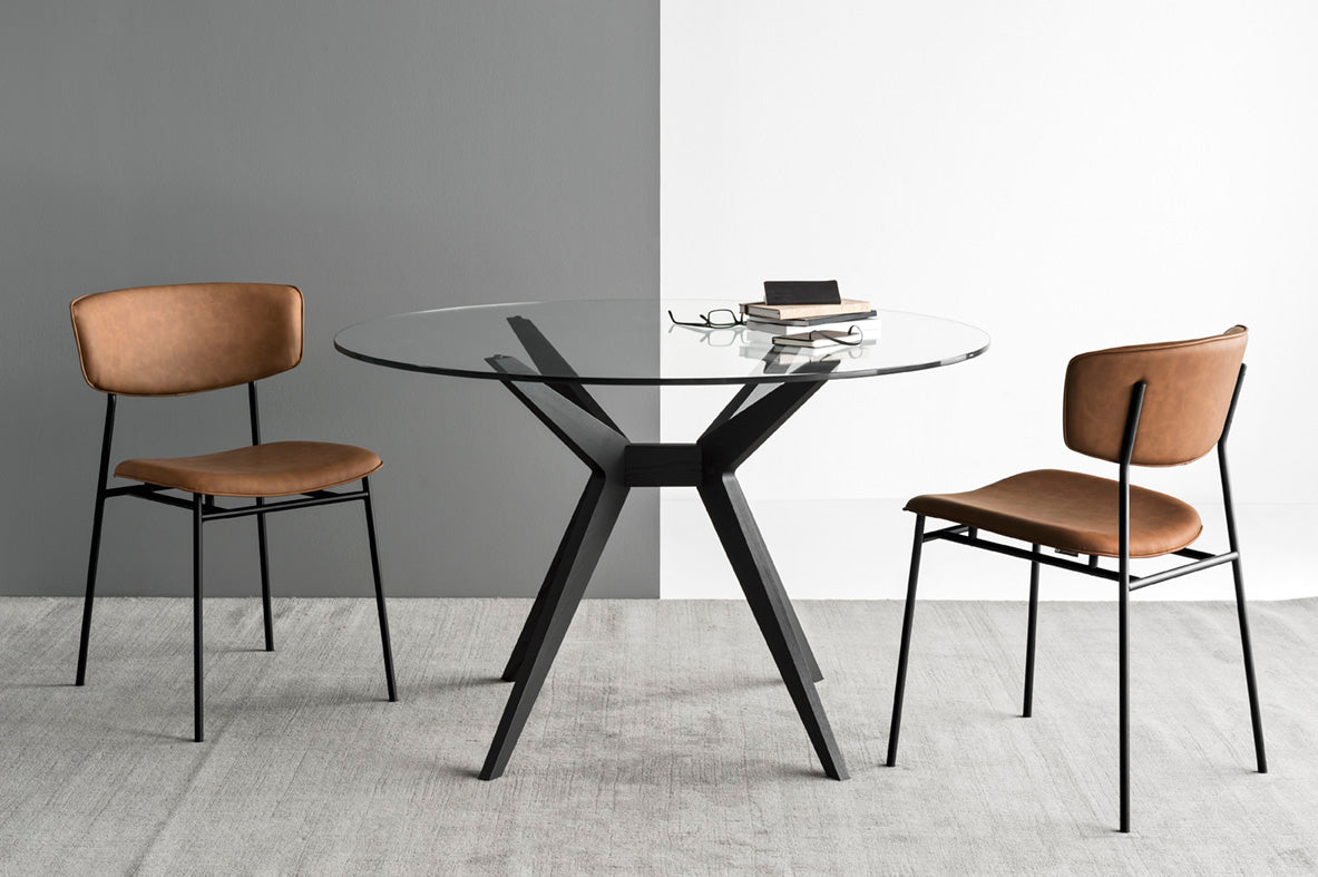 Round Table KENT with Glass Top and Black Base