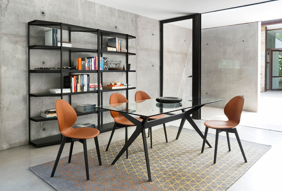KENT table with glass top and black base