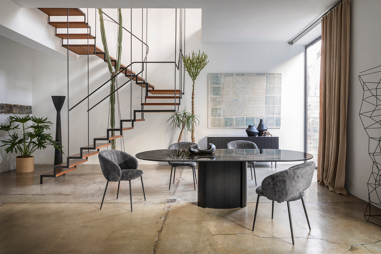 Upholstered ANIME Chair with Black Metal Base