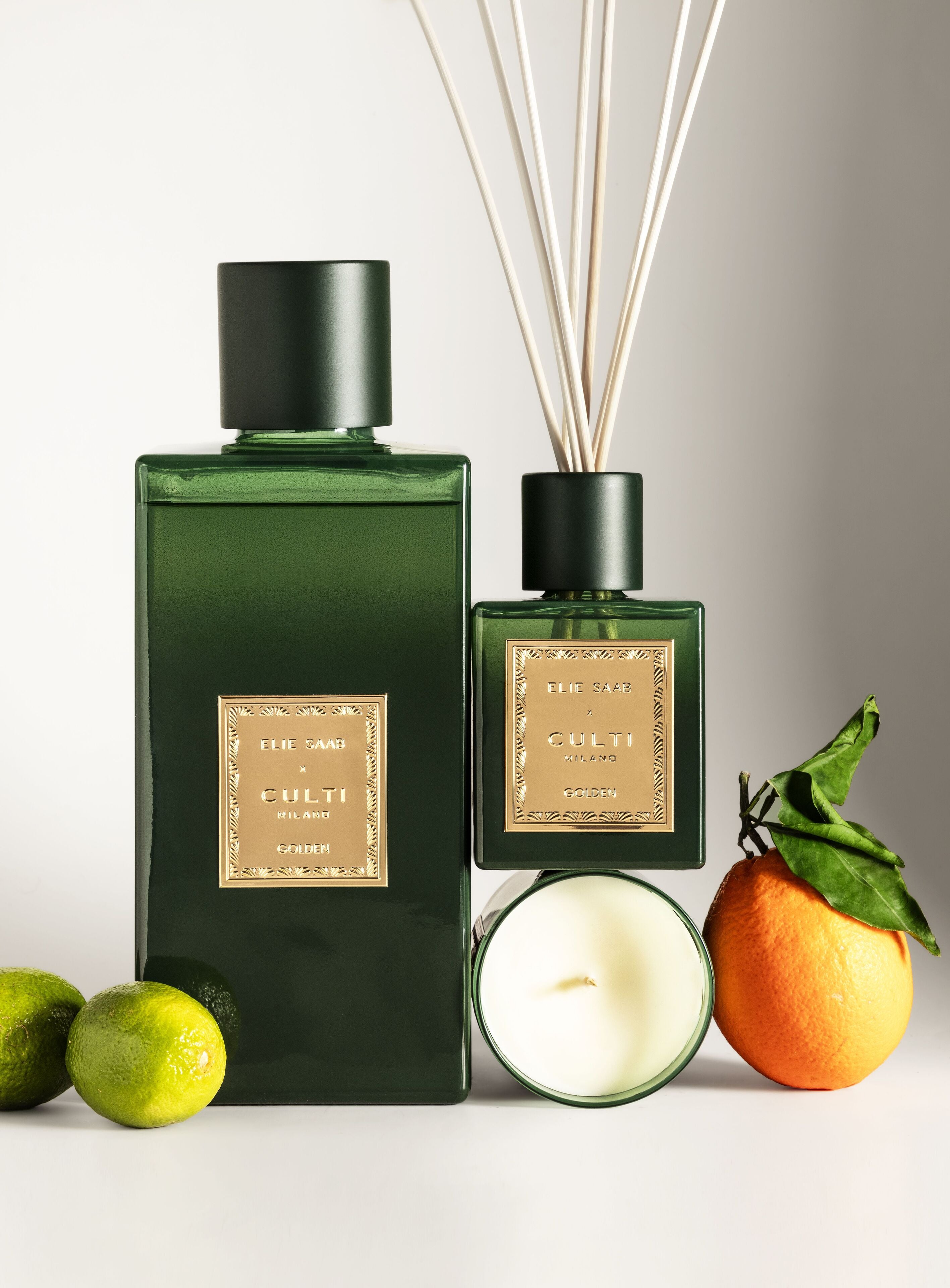 GOLDEN fragrance diffuser with notes of bitter orange, mandarin, ginger, orange blossom, and cedar.
