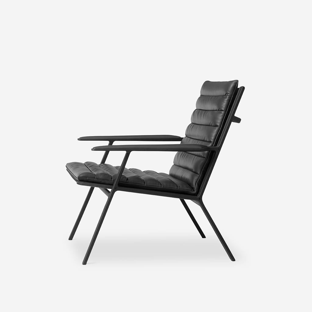 Armchair 456 black leather with dark metal base