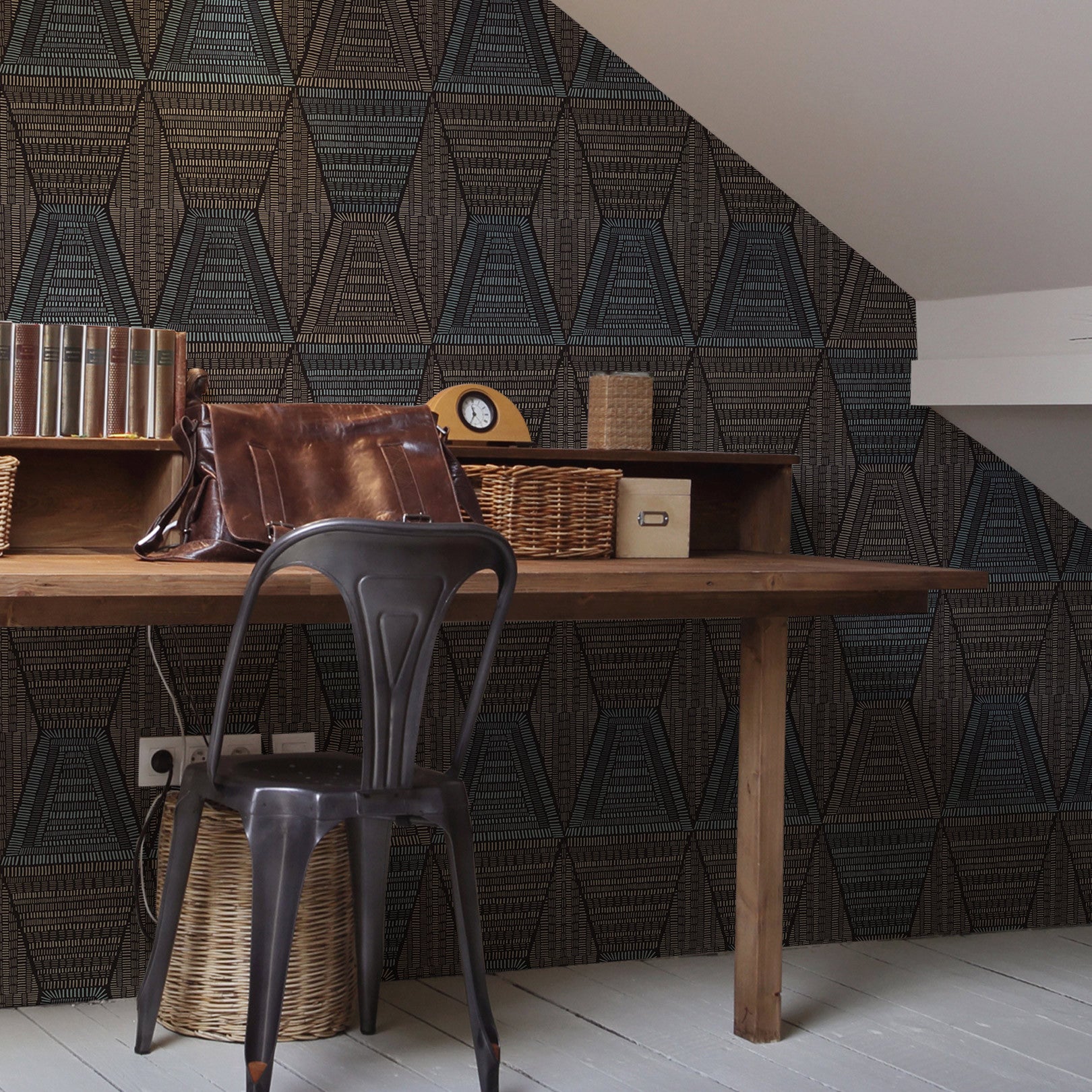 Tapete mit abstraktem Muster DAIA - NOIR/GIVRE grau mit blau