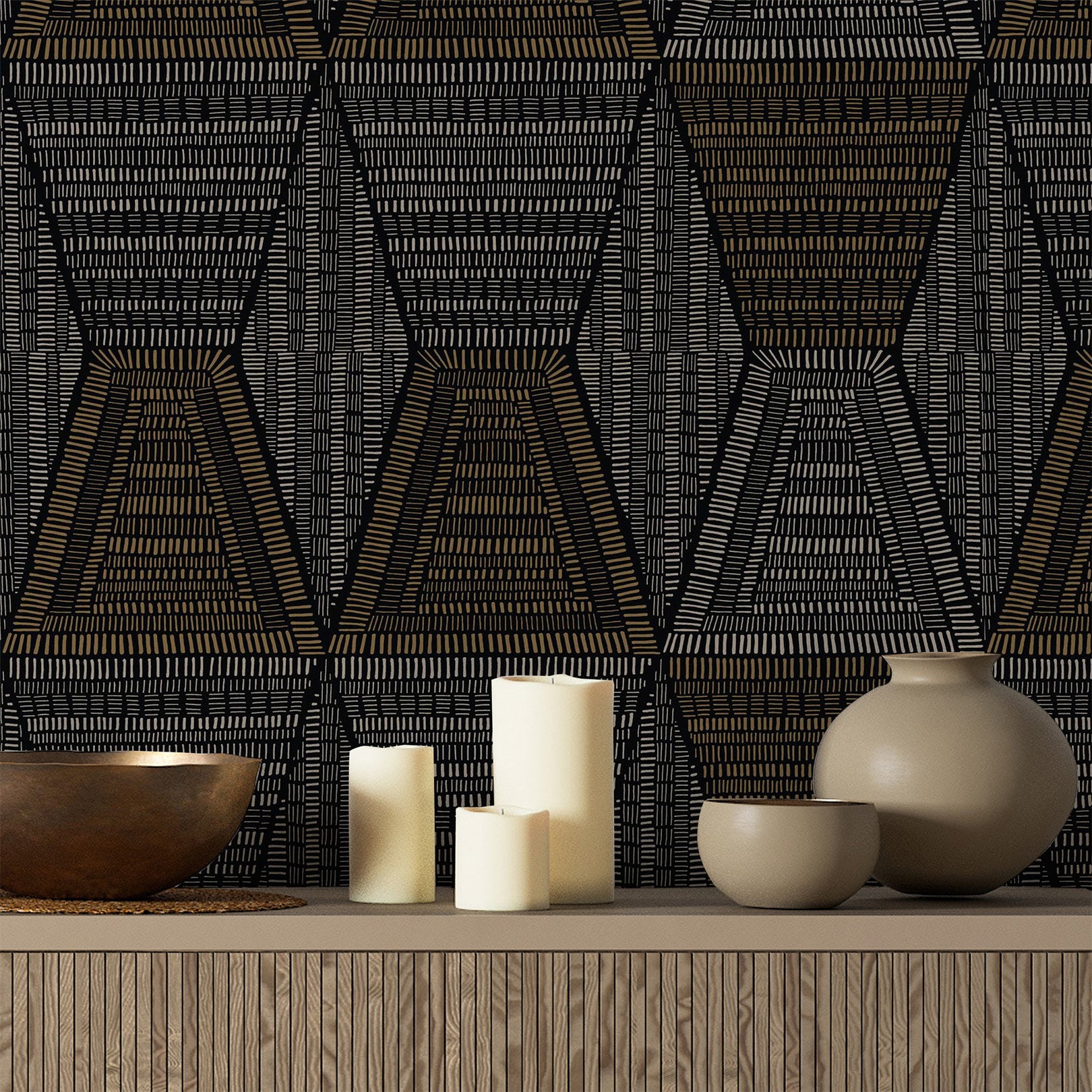 DAIA Abstract Pattern Wallpaper - BLACK/GOLD