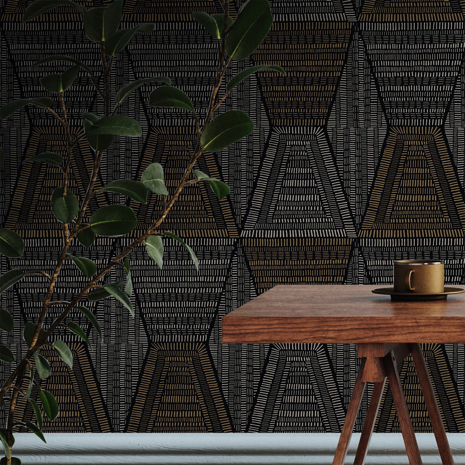DAIA Abstract Pattern Wallpaper - BLACK/GOLD