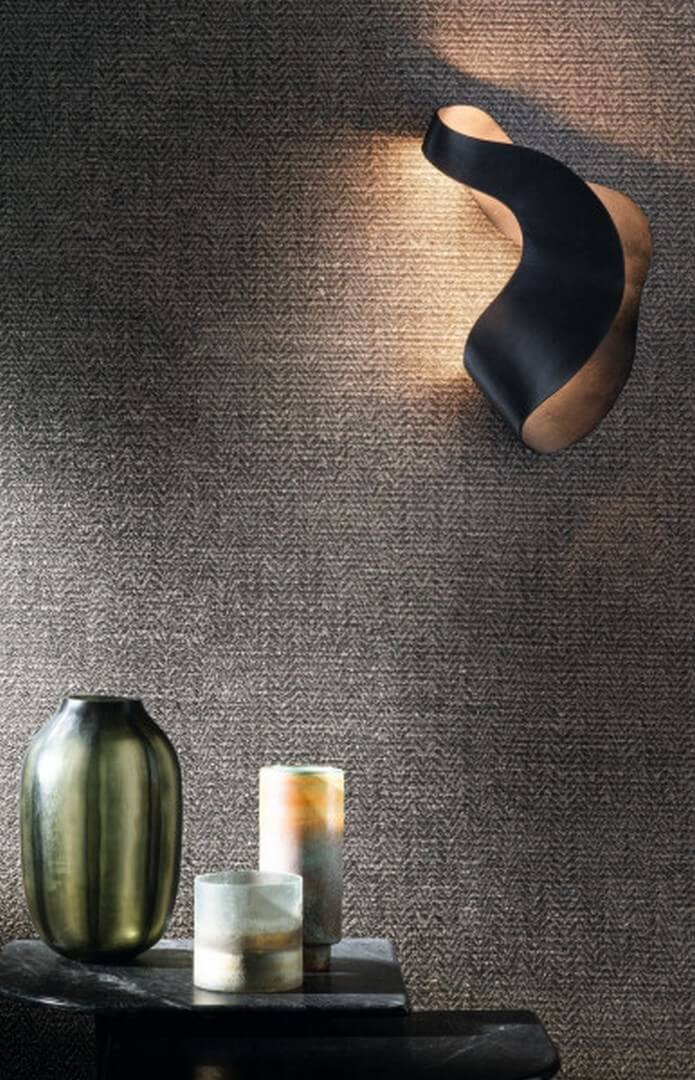 Textile wallpaper with herringbone structure ELBERT - NOIR DE LUNE black and white