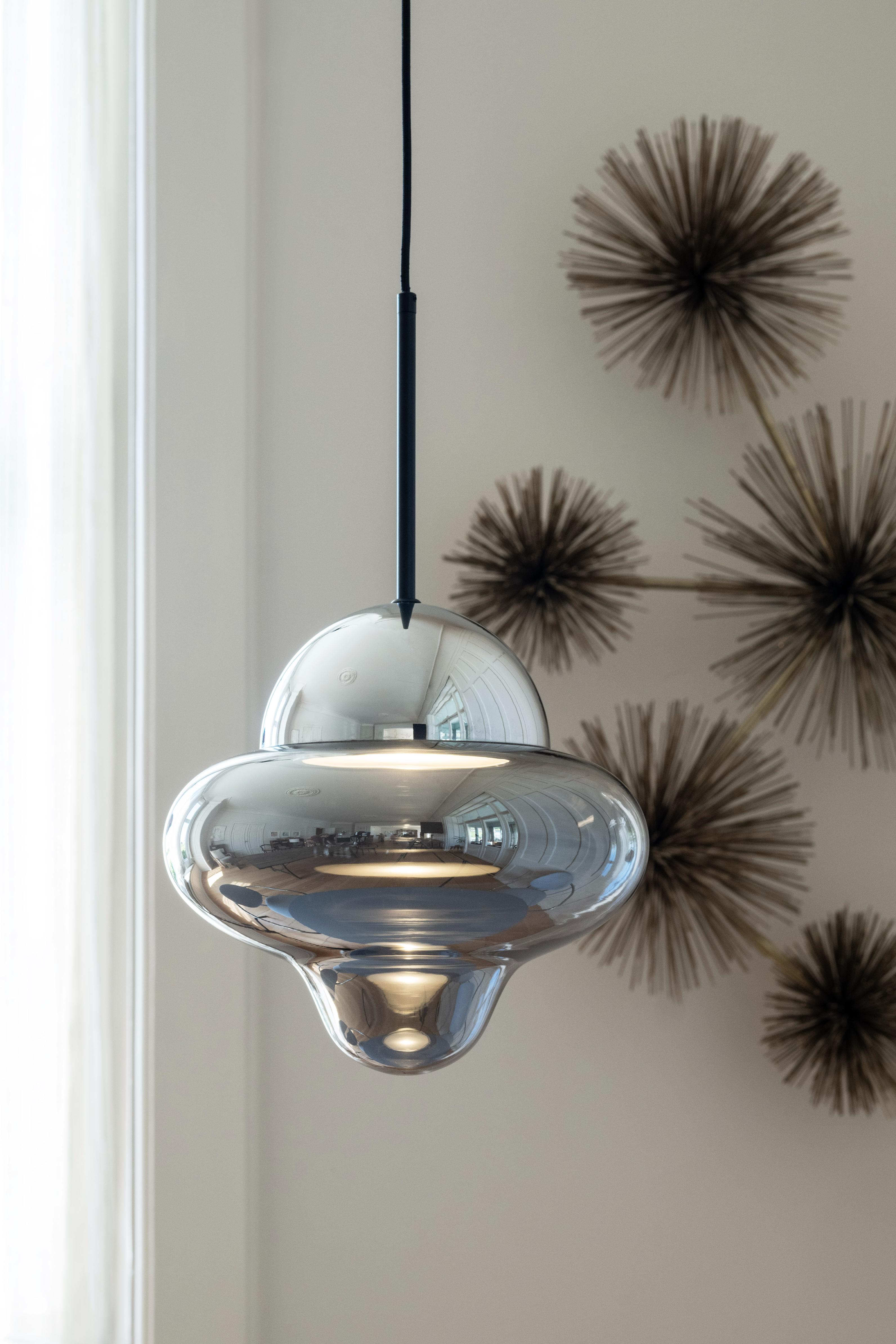 NUTTY pendant lamp with smoked glass and silver finish