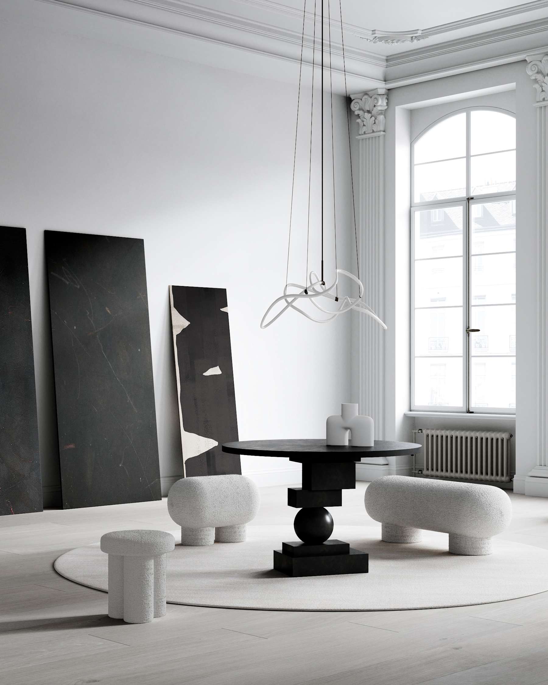 BIG FOOT stool in white bouclé