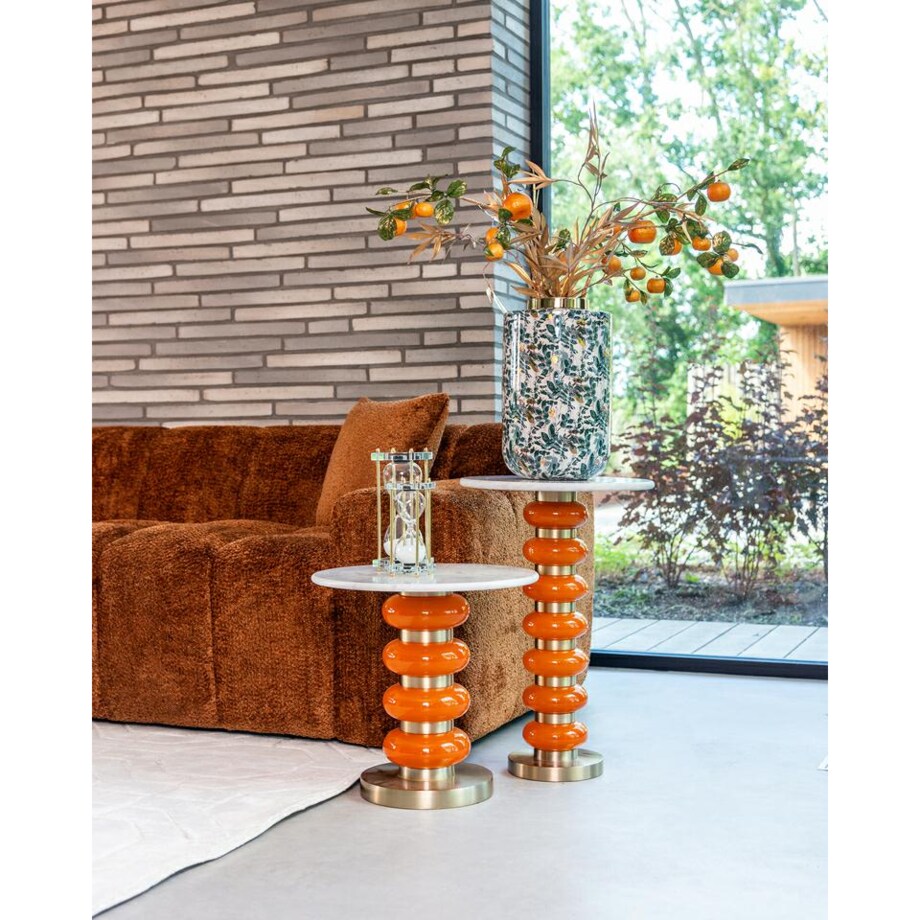 Beistelltisch BARBARA orange mit weißem Marmor
