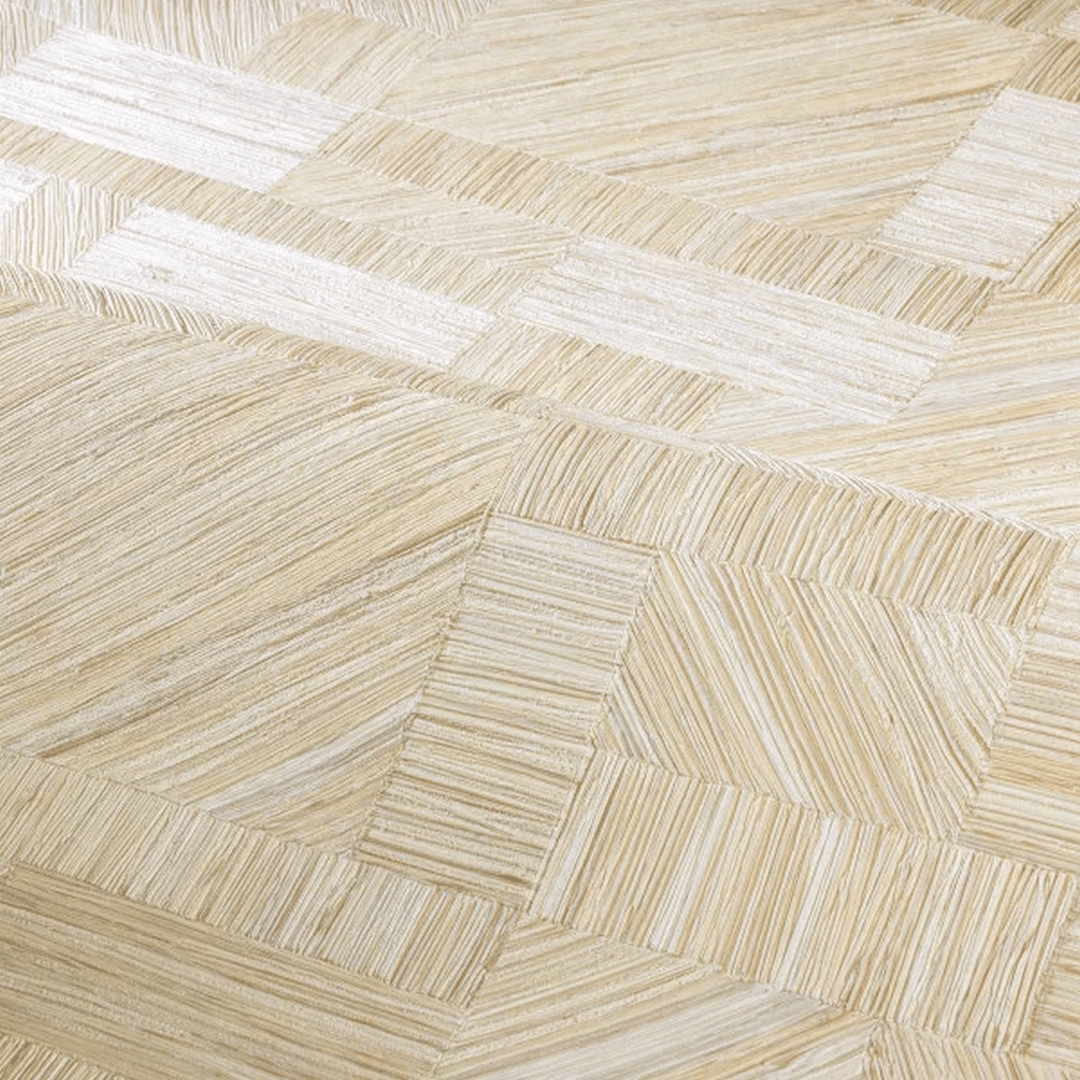 Geometrische Strukturtapete, die einen strohähnlichen Patchwork-Look imitiert - IMBRICATION - IVOIRE beige