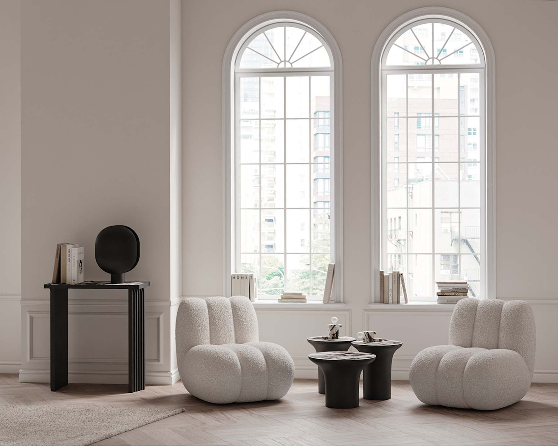 TRUMPET coffee table in concrete with marble