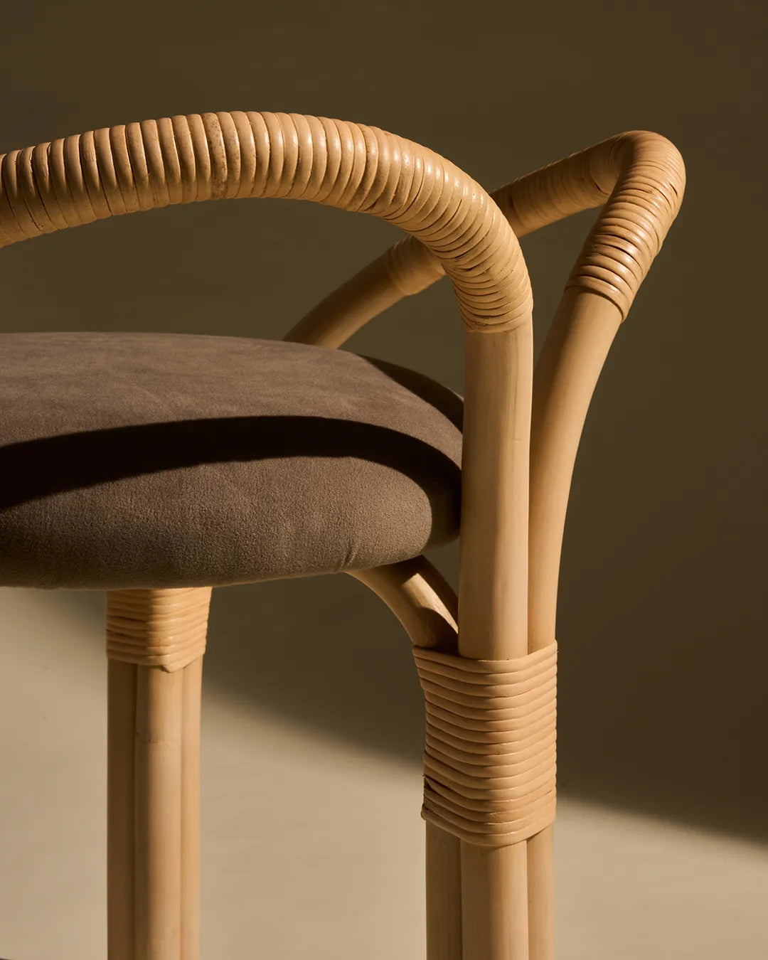 Upholstered BISTRA Stool with Rattan Base
