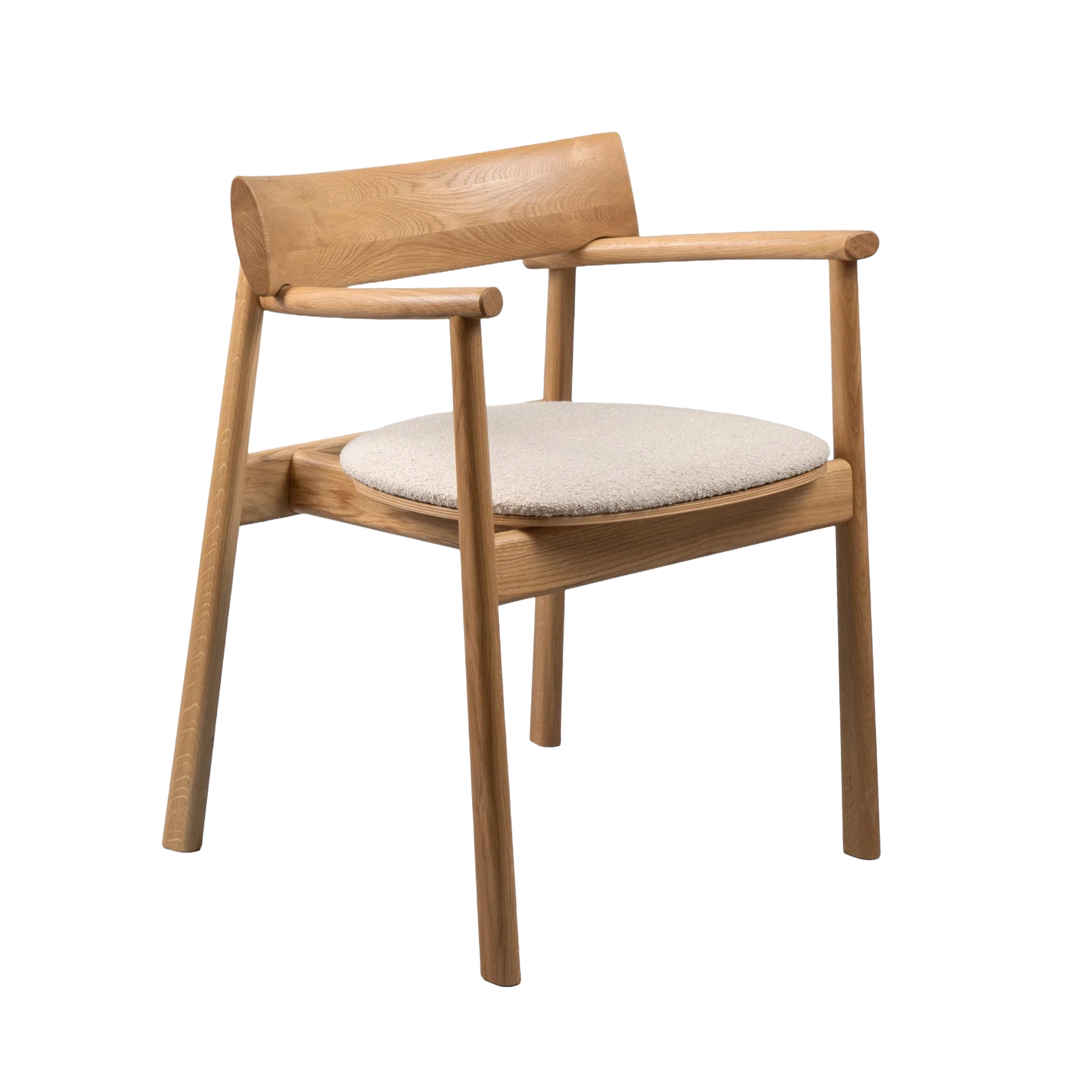 Stuhl ELIPSA SOFT aus Eichenholz und sandfarbener Boucle