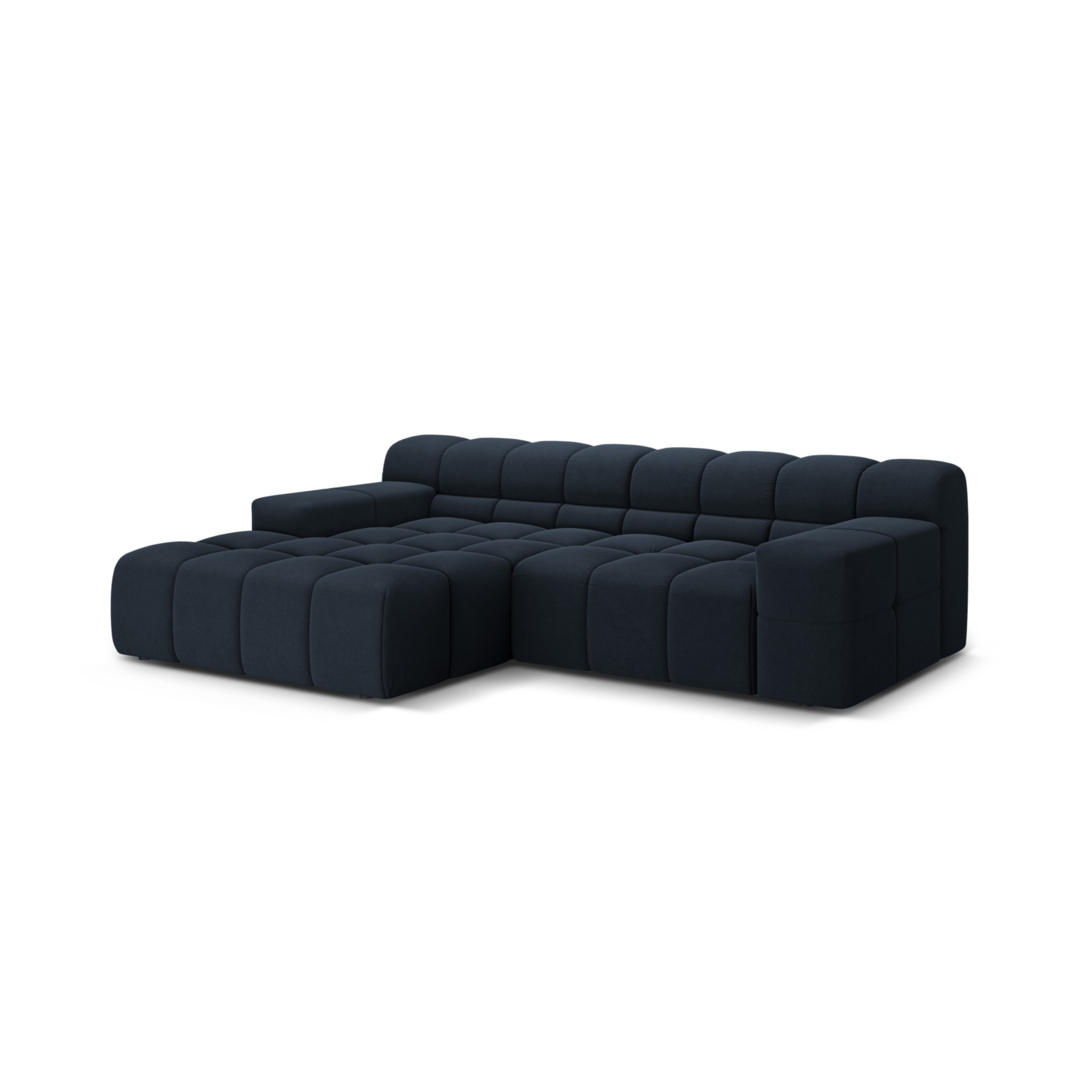 Left-facing 2-seater corner sofa AGAVE in navy chenille