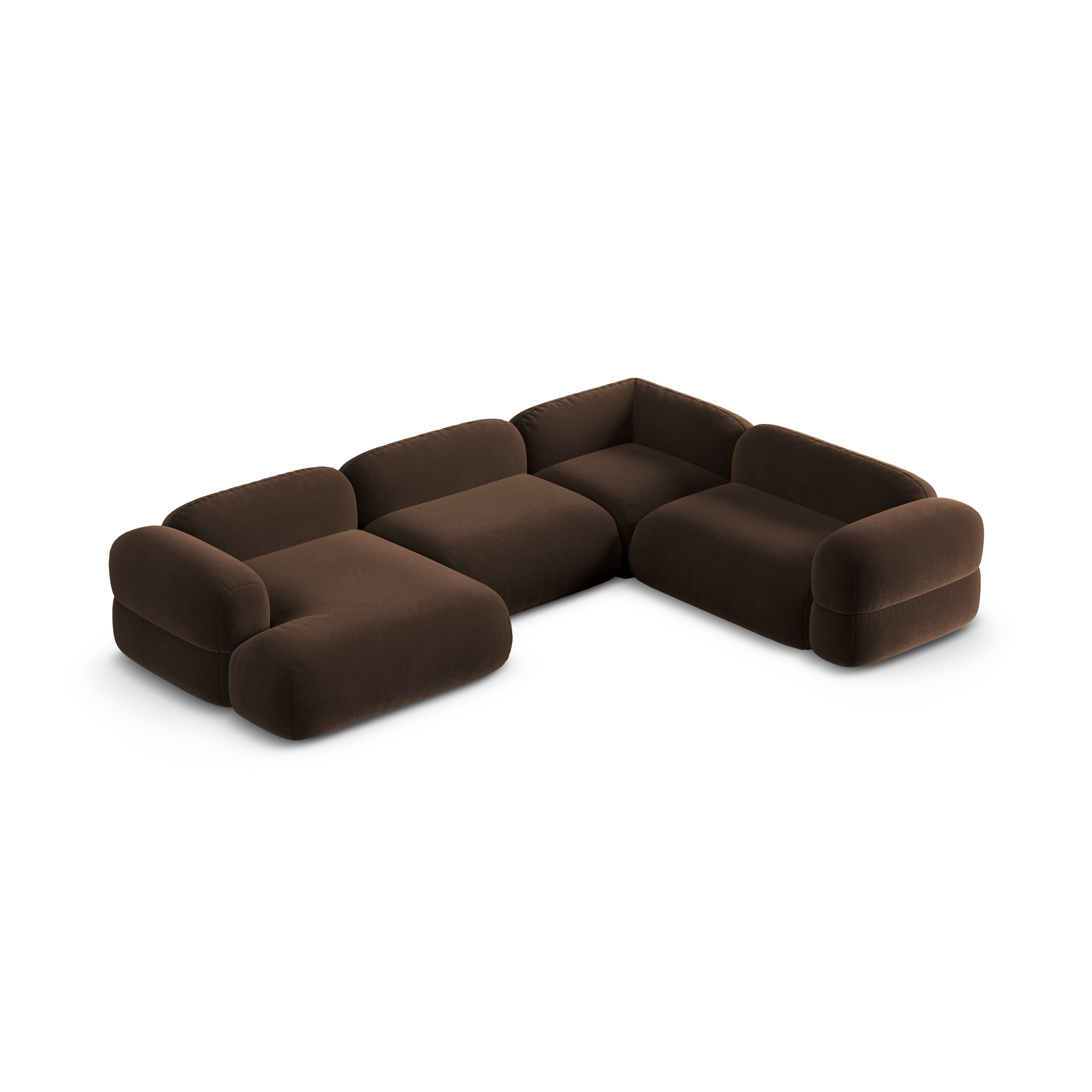 Right-facing U-shaped velvet corner sofa ROGER chocolate