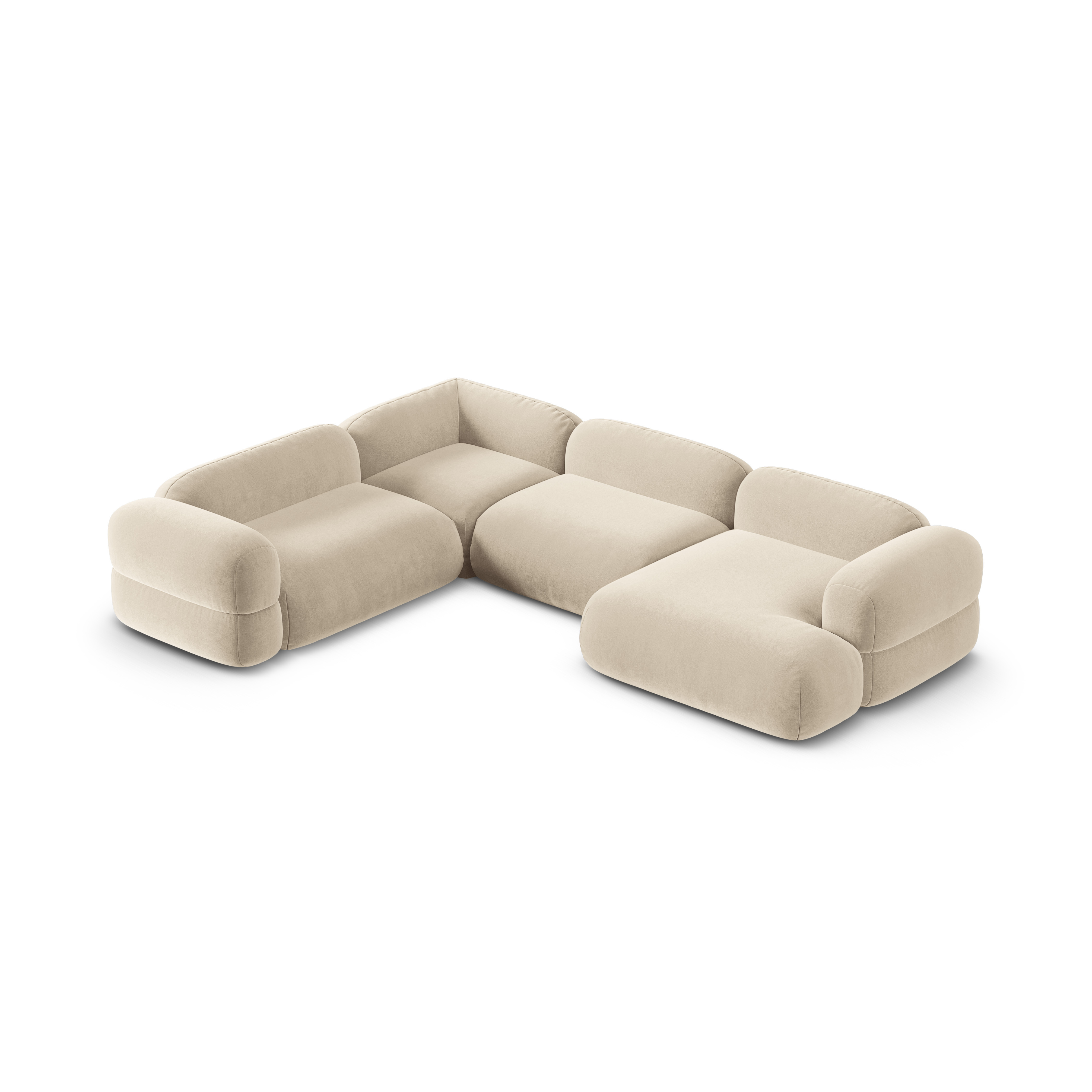 Left-facing U-shaped velvet corner sofa ROGER light beige