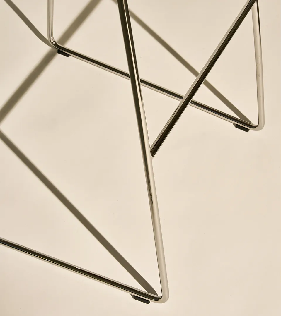 GUBI 3D stool with white seat and chrome base