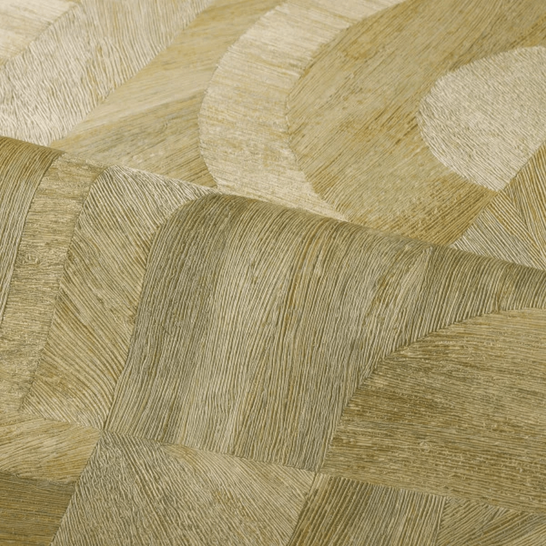 Strukturierte Tapete, die Holz imitiert, geometrisch mit Mosaikmuster INTARSIA - CACTUS olivgrün