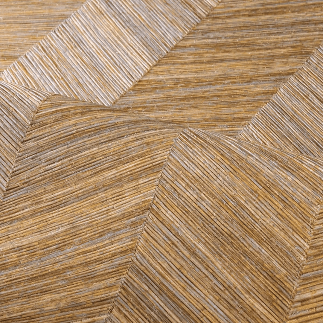 Geometrische Struktur-Tapete, die Holz mit Fischgrätmuster imitiert - OCOTEA - OCRE Honig