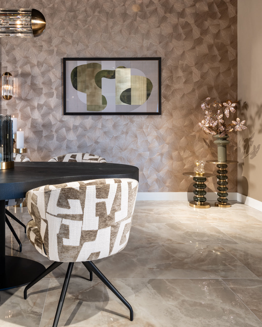 Milly Swivel Chair in Light Brown with Black Base