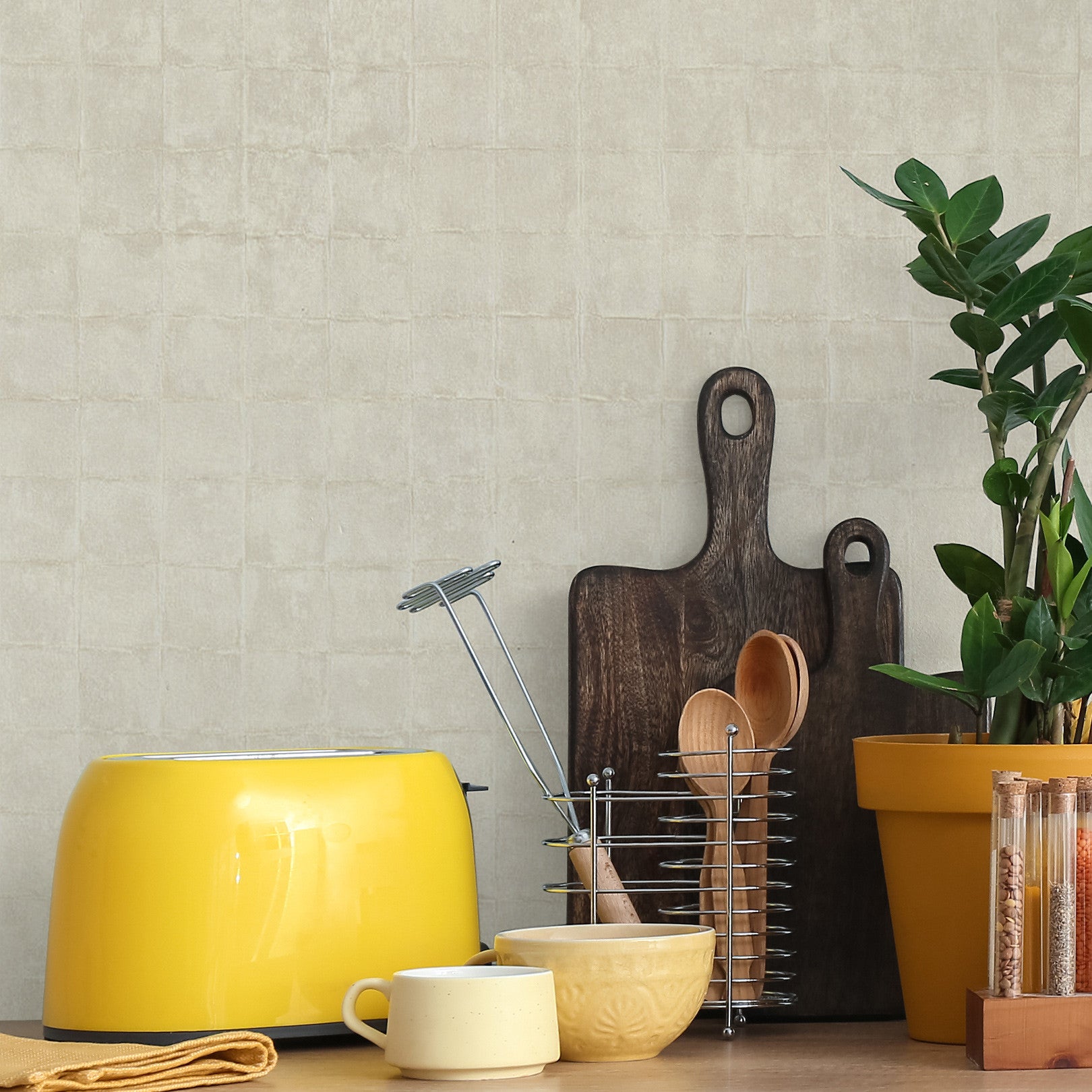 Strukturtapete, die Fliesen imitiert FAENZA - IVORY Elfenbein