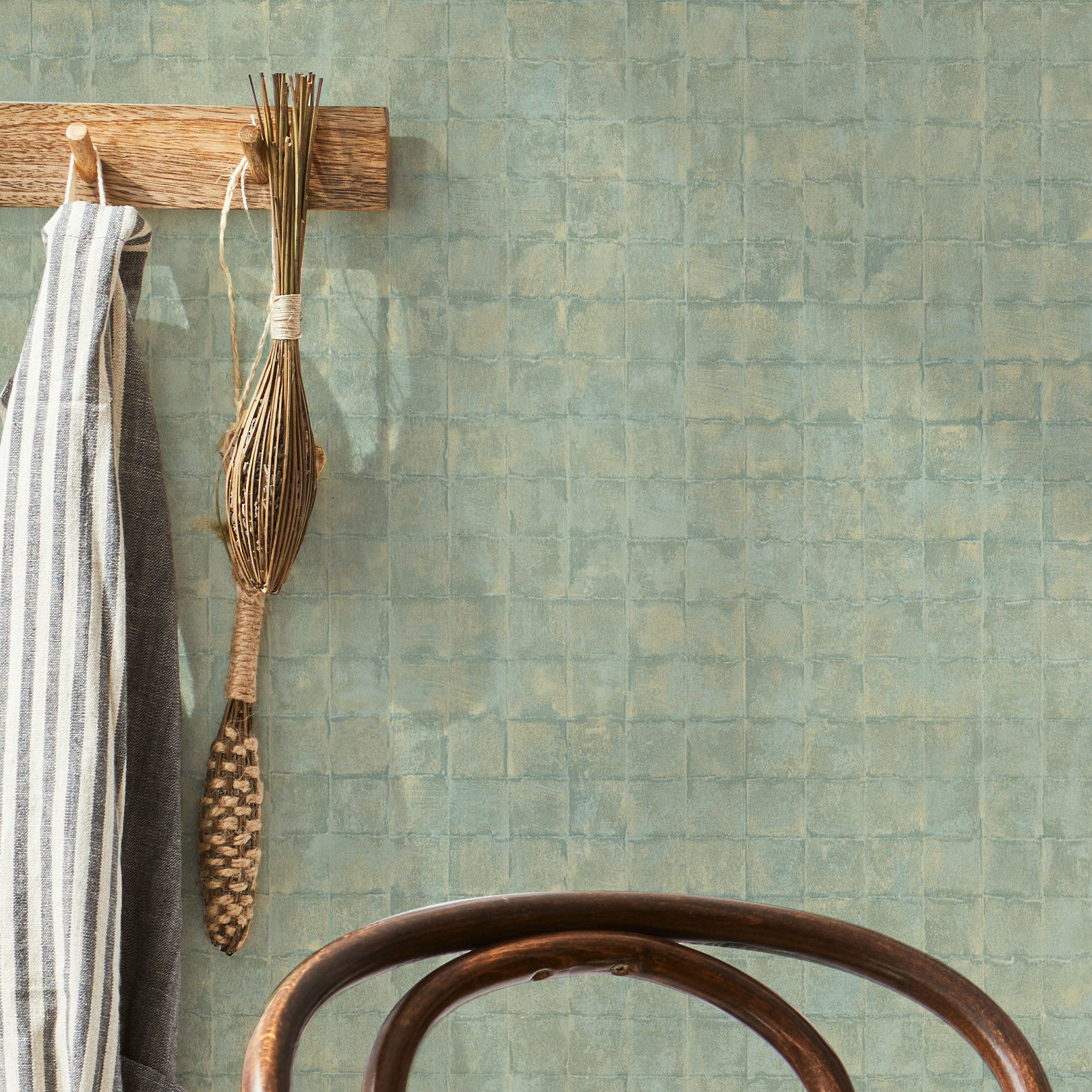 Structural wallpaper imitating tiles FAENZA - CELADON mint green