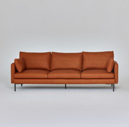 Sofa 3-sitzig DUNE aus Leder mit schwarzem Gestell