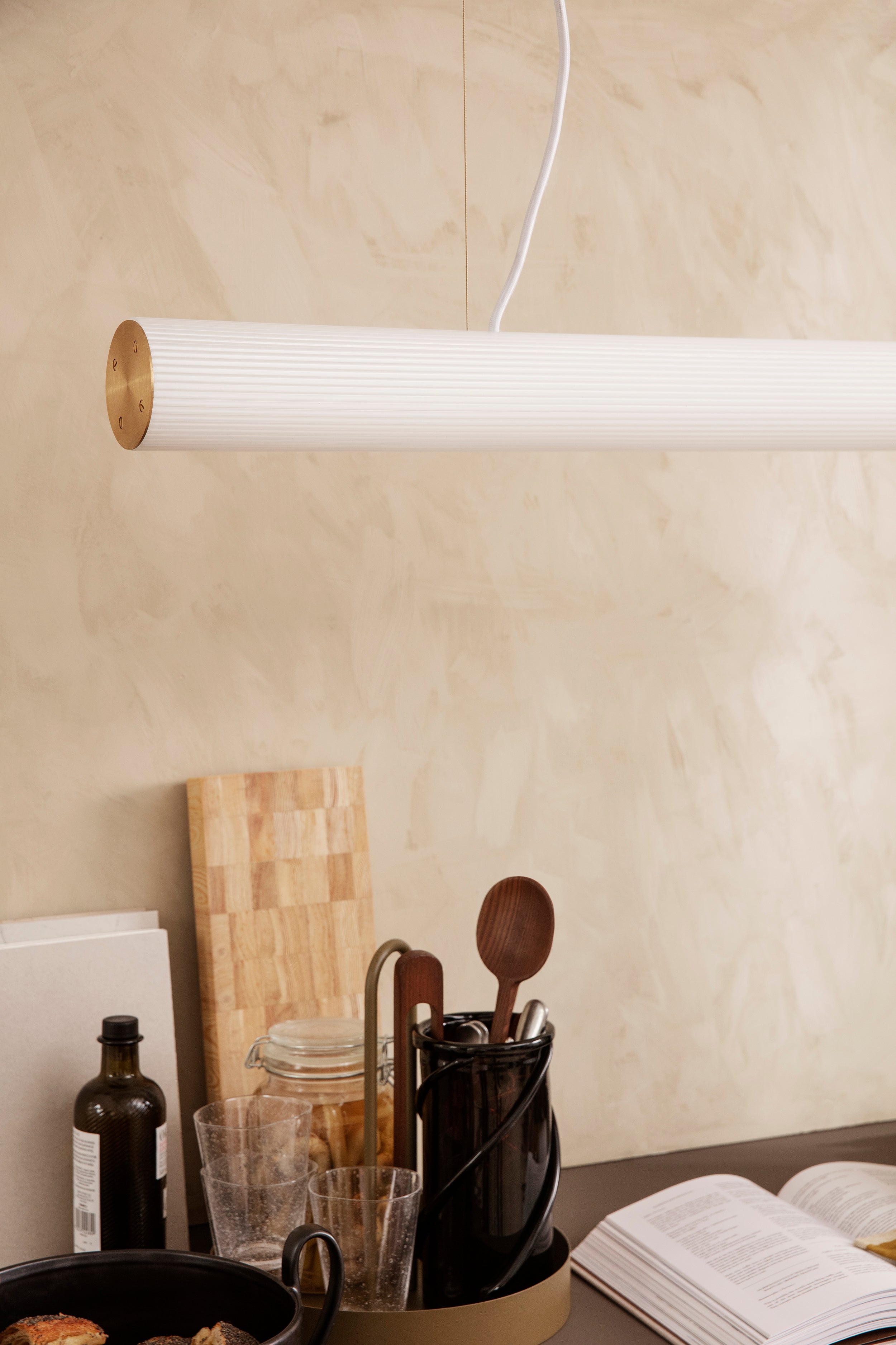 VUELTA Pendant Lamp in White with Brass Finish
