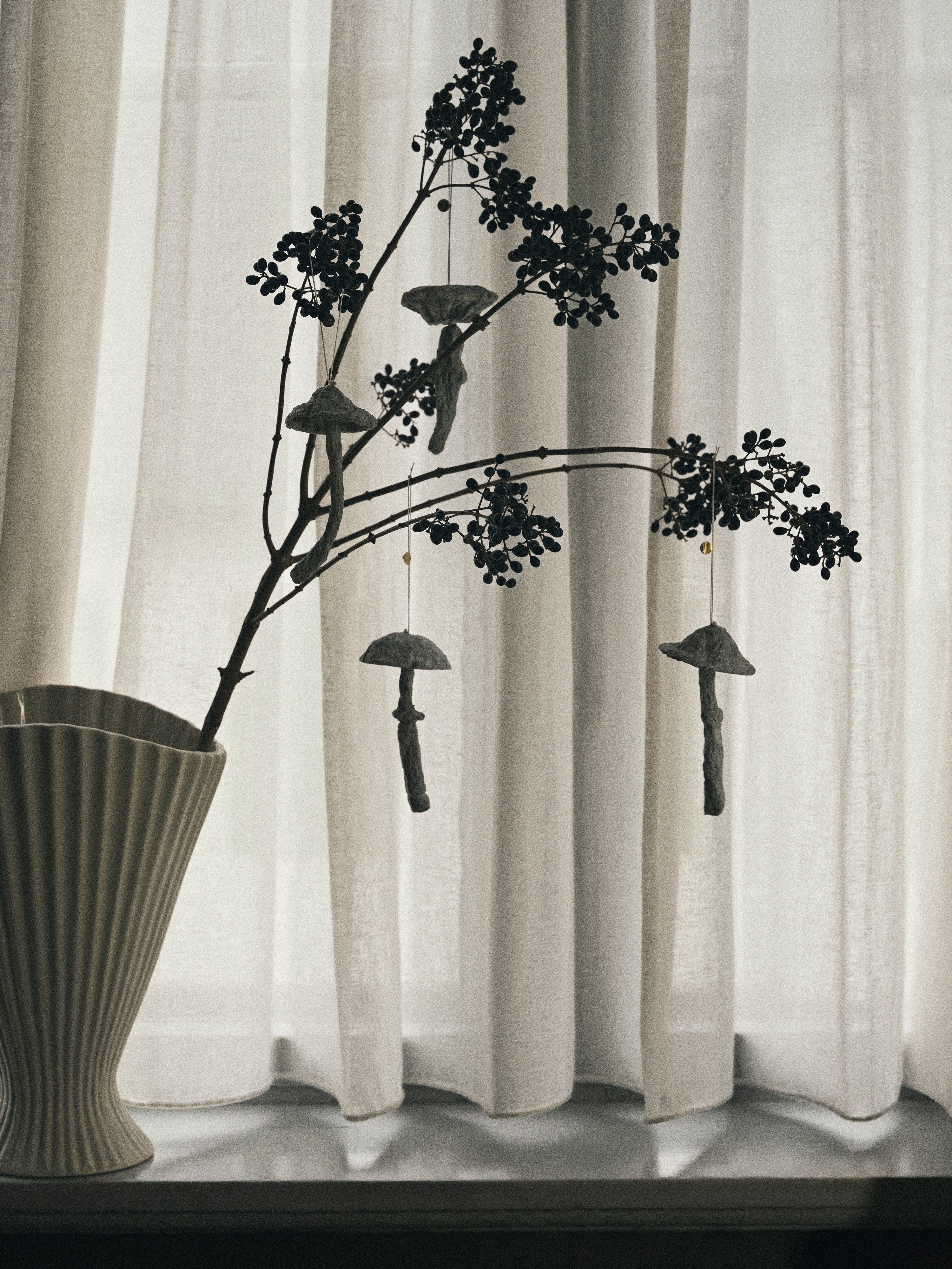 Dekorationsset für den Weihnachtsbaum MUSHROOM gebrochenes Weiß