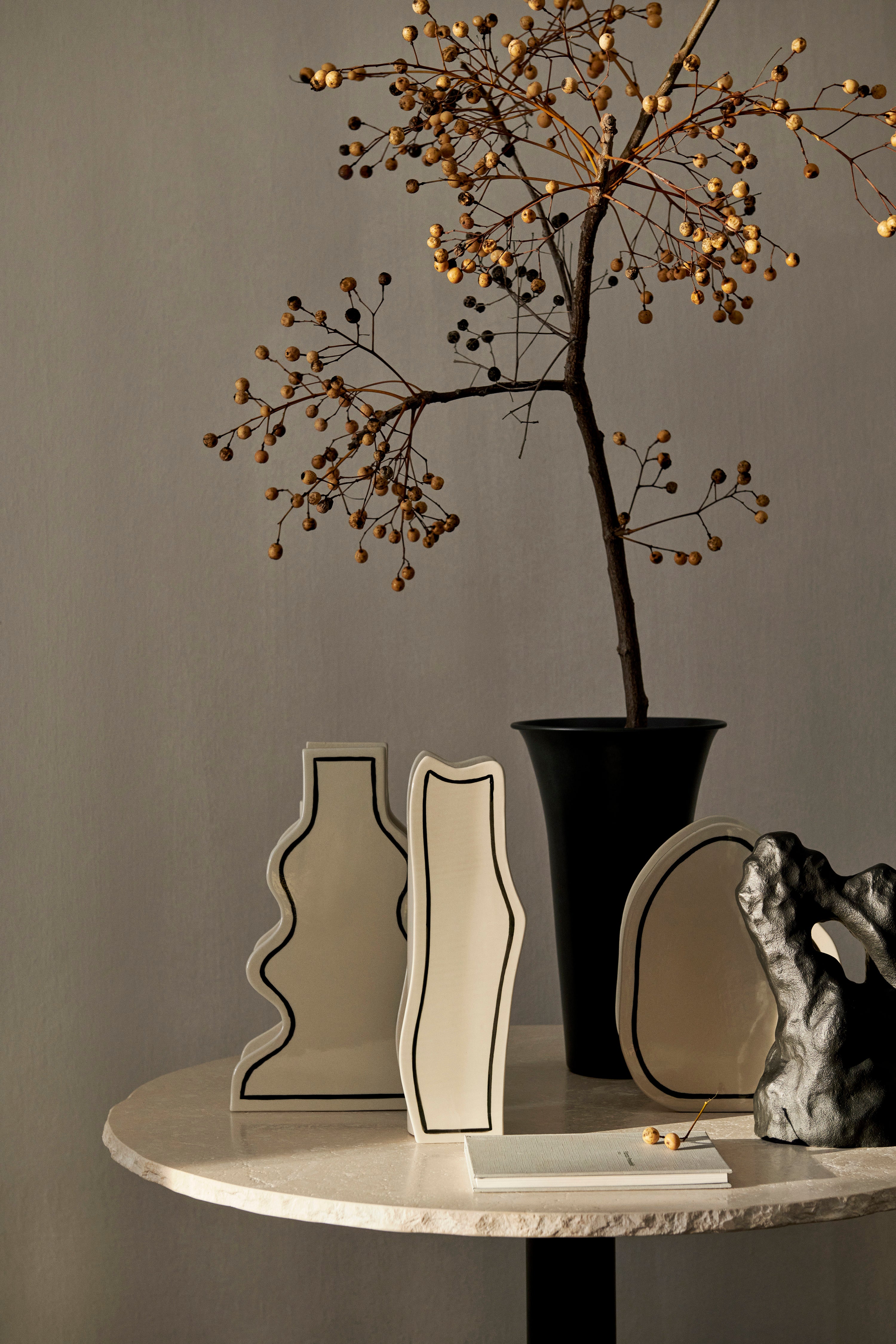 PASTE VASE SLIM vase in broken white with a black pattern