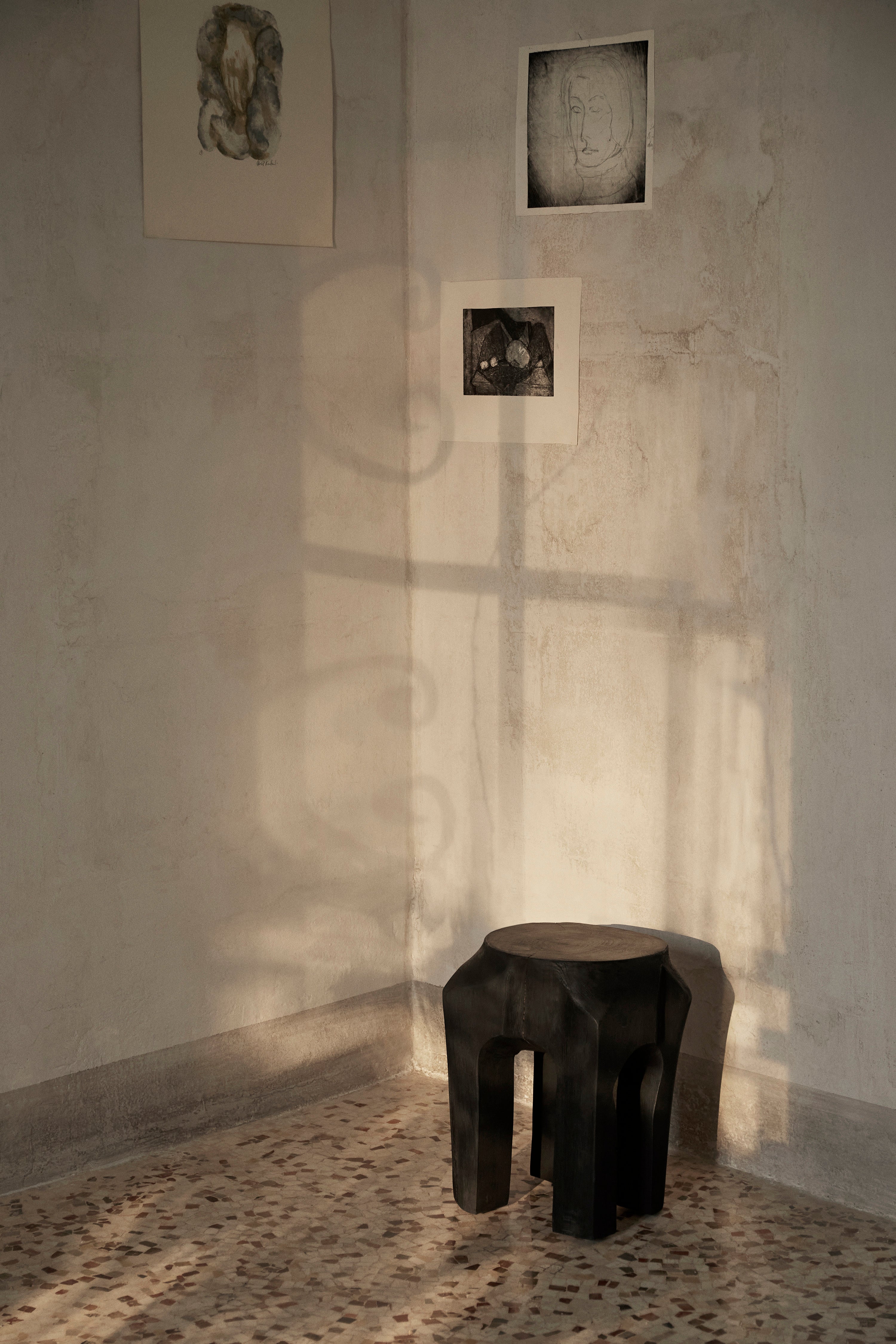 ROOT stool with black teak tree roots