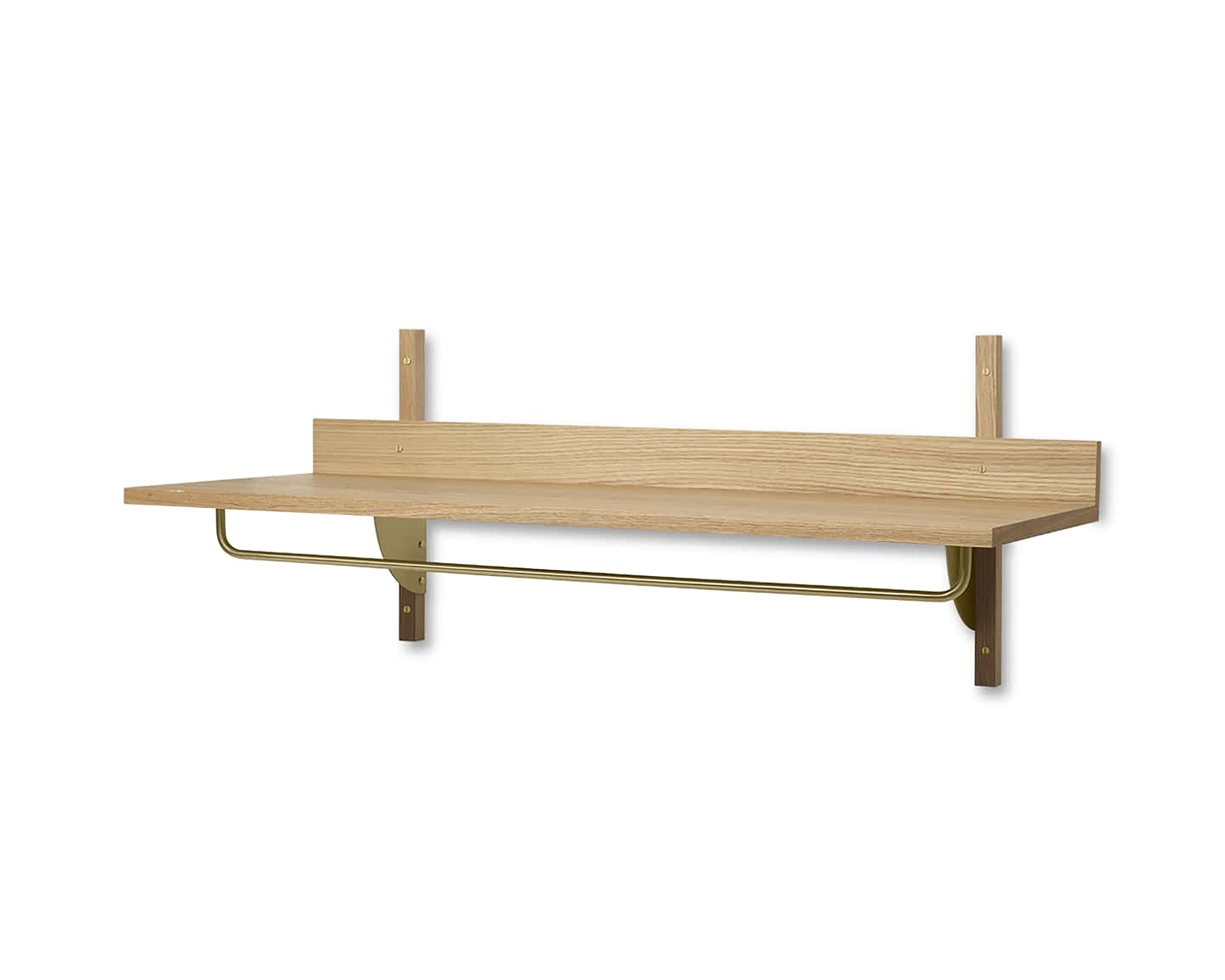 SECTOR RACK SHELF with oak veneer and brass finish