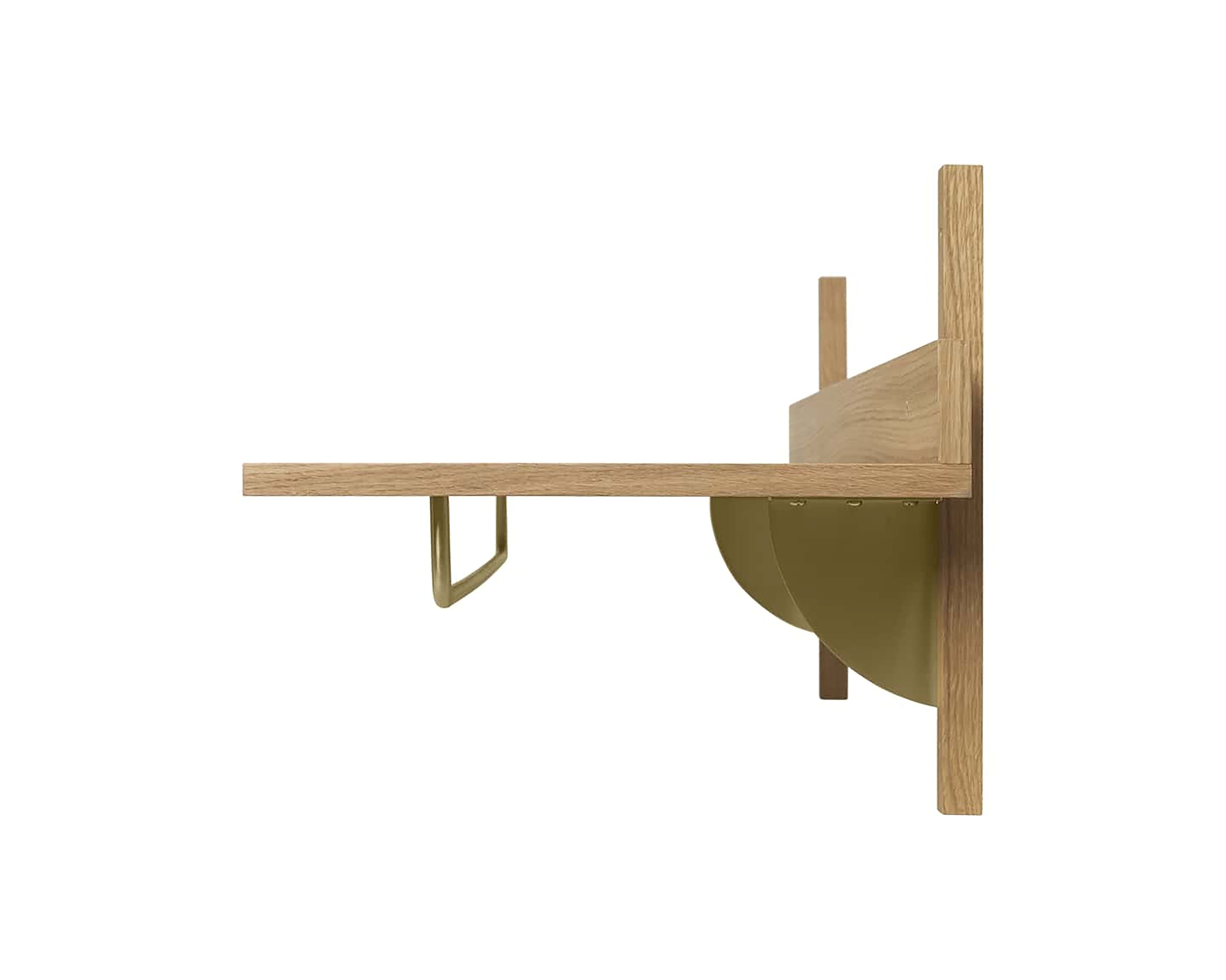 SECTOR RACK SHELF with oak veneer and brass finish