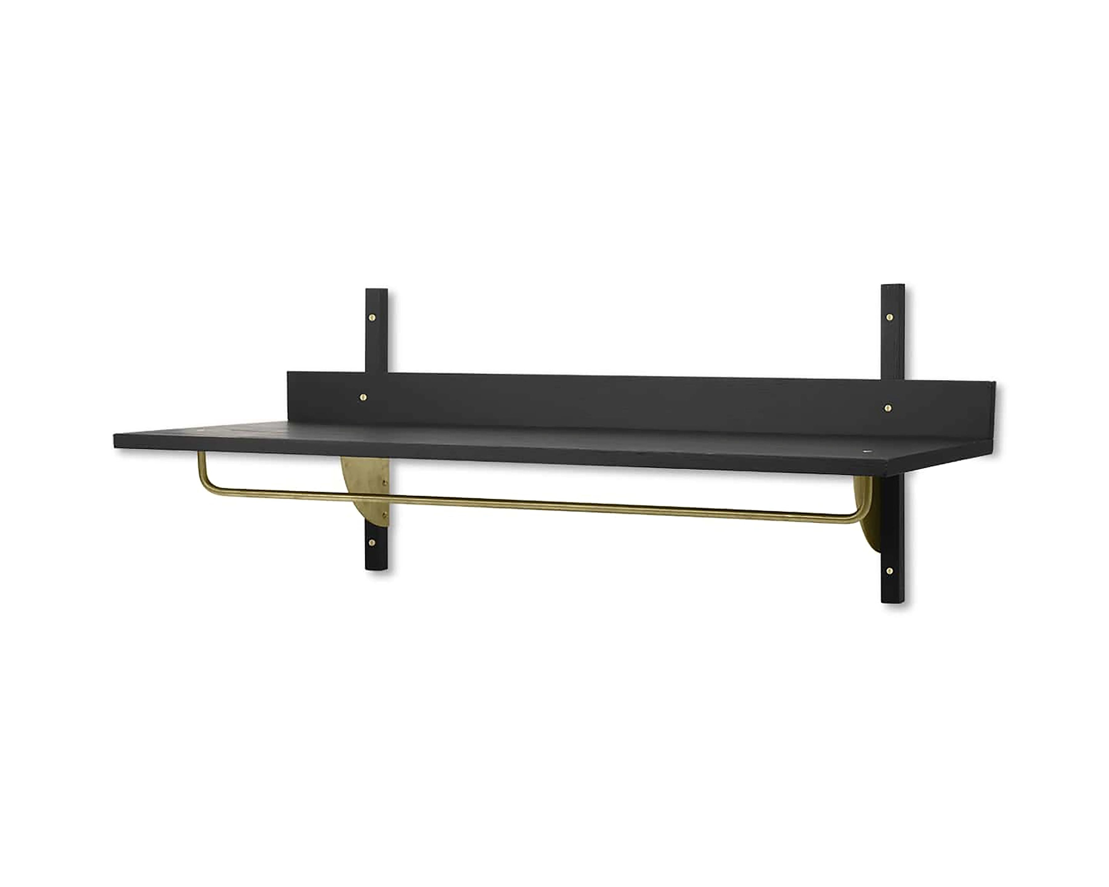 SECTOR RACK SHELF Regal mit Aufhänger, schwarzes Eschenfurnier mit Messing-Finish