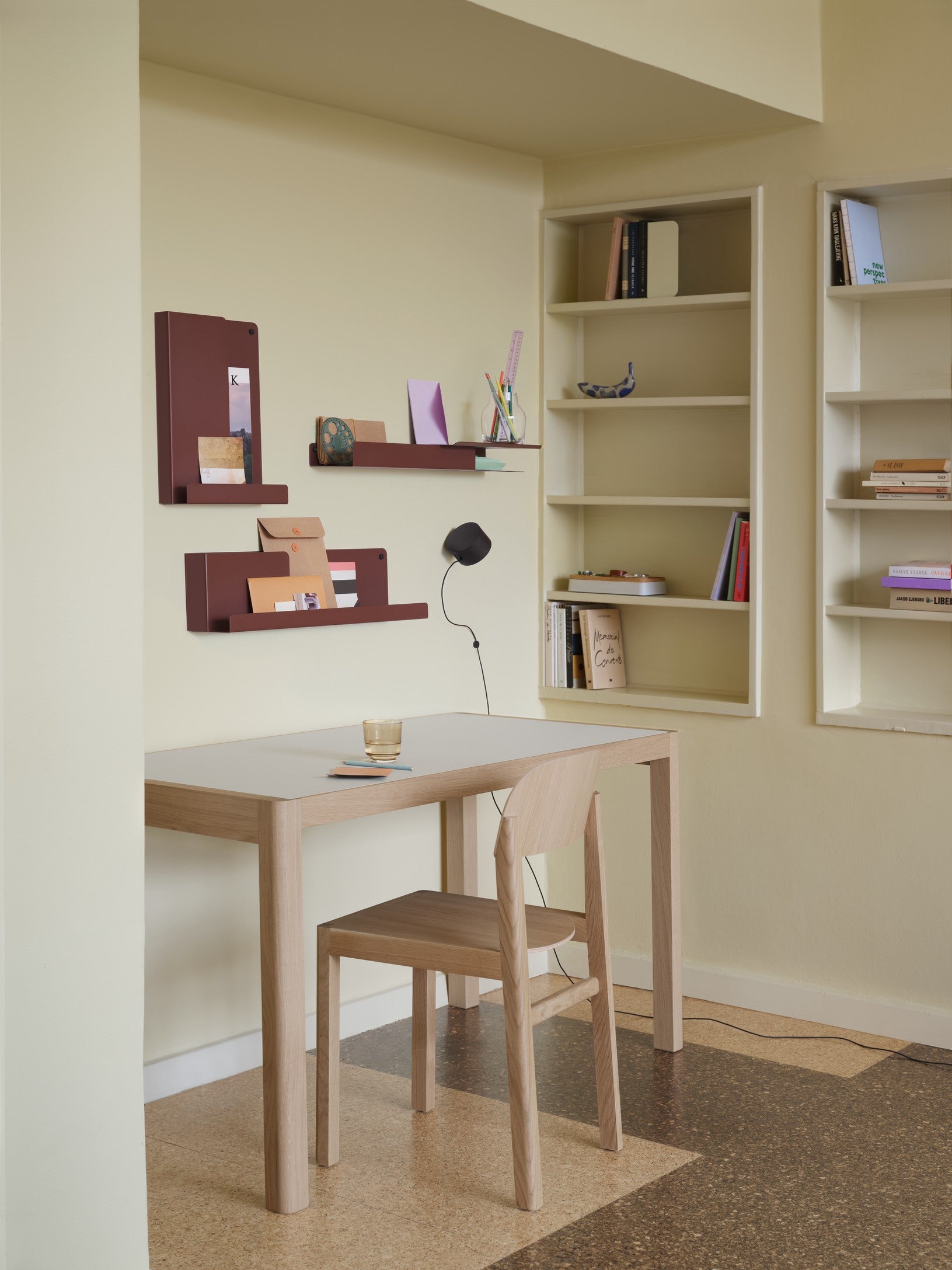 WORKSHOP table with gray linoleum and oak base