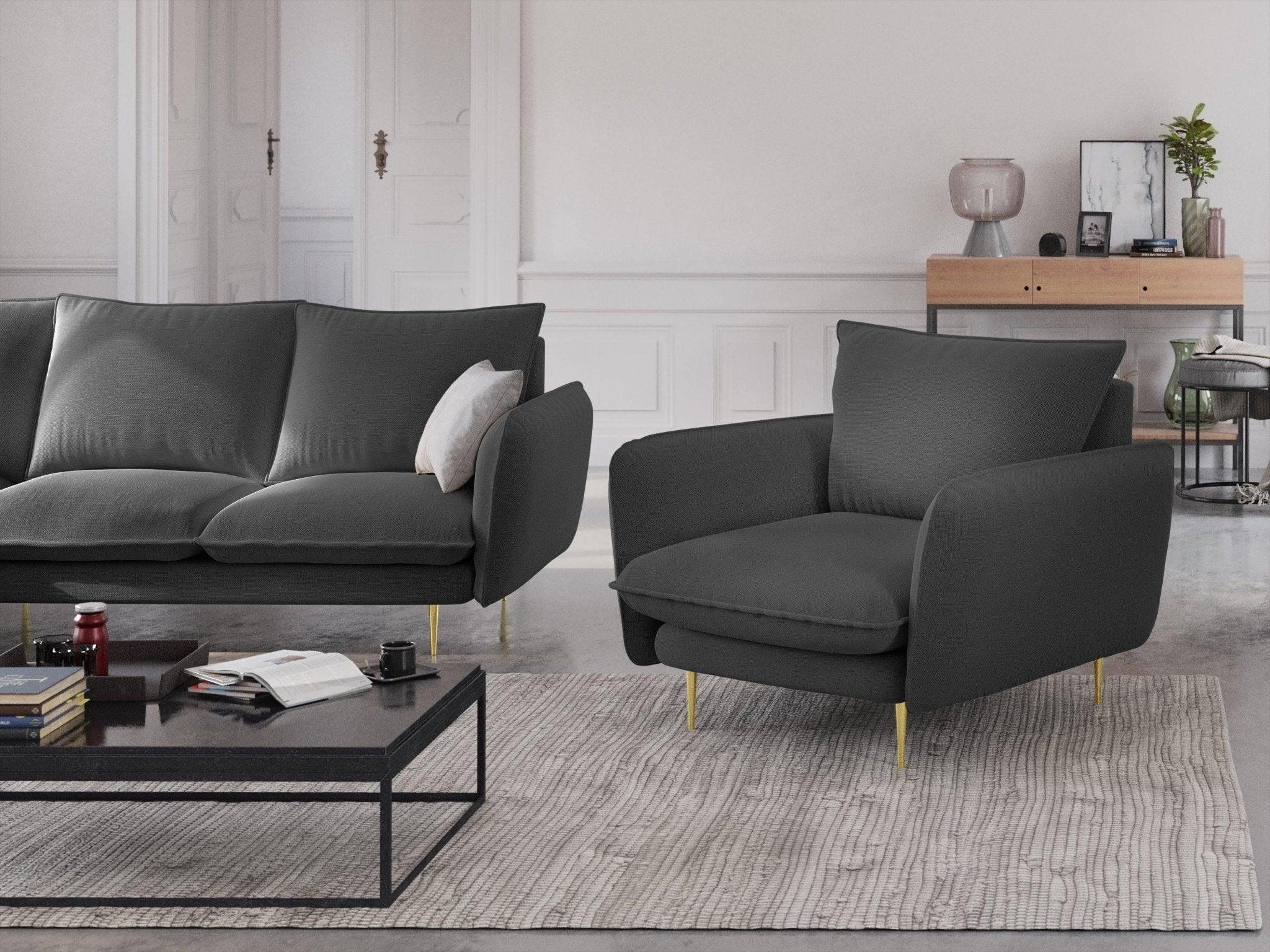 Fotel VIENNA ciemnoszary ze złotą podstawą Cosmopolitan Design    Eye on Design