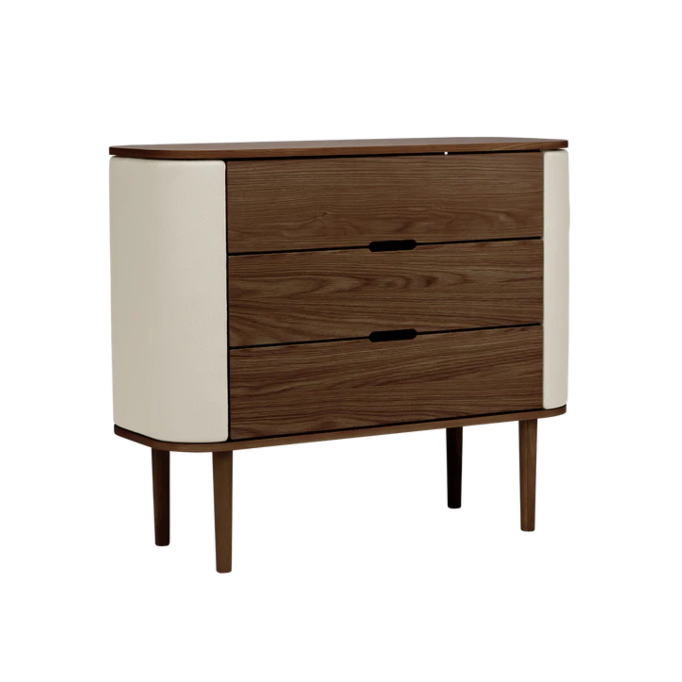 Schrank TREASURES sandfarben mit dunklem Eichenfuß